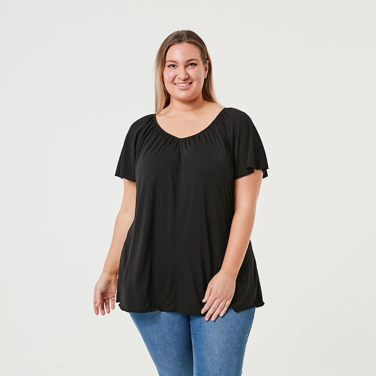 1 Curve Short Flutter Sleeve T-shirt Black, 1 of 5