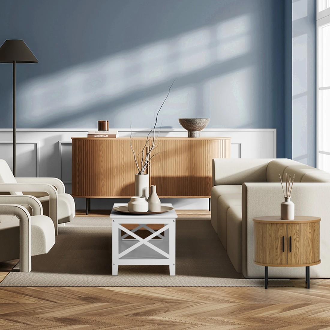 5 Oikiture Bedside Table Side End Tables 2-tier Storage Cabinet
 - Natural, 5 of 10