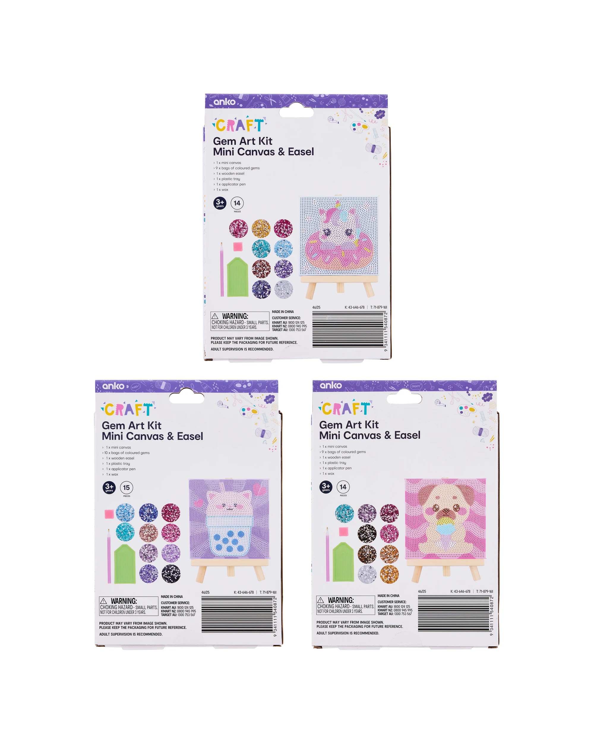 3 Gem Art Kit Mini Canvas and Easel - Assorted, 3 of 3