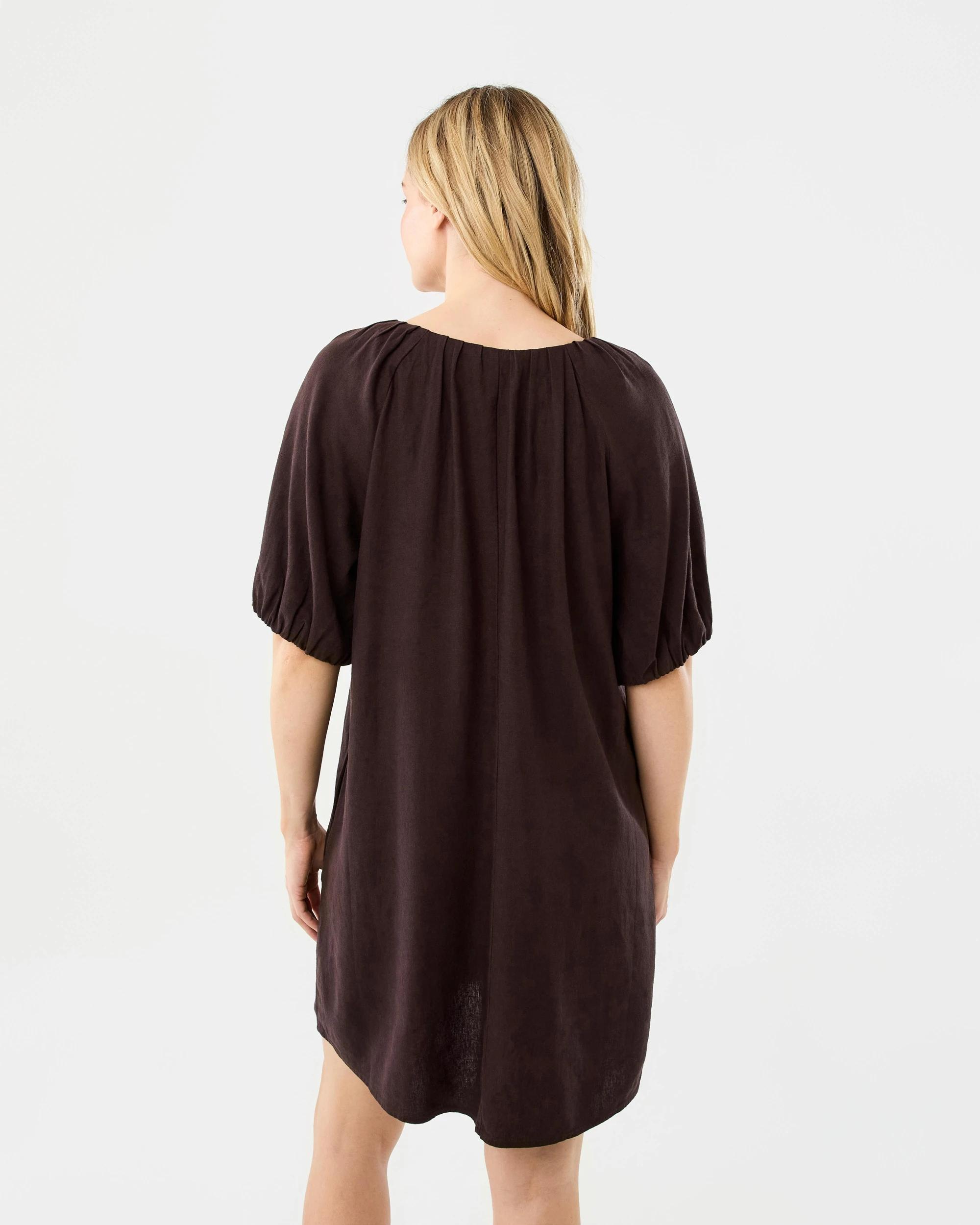 3 Short Sleeve Linen Blend Puff Sleeve Mini Dress Cbean, 3 of 8