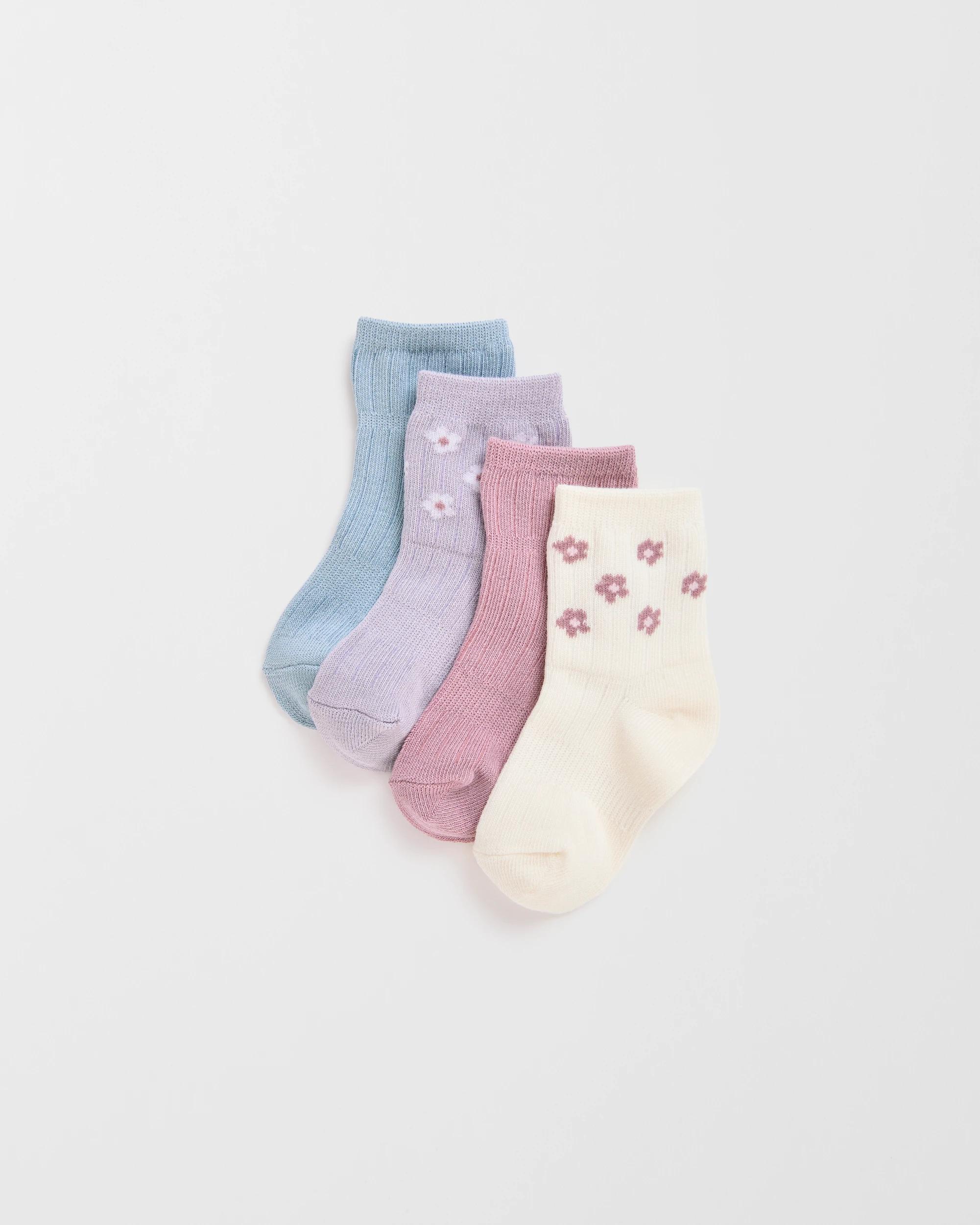 1 Target Baby Baby Australian Cotton Blend 4 Pack Rib Crew Socks LILAC FLORAL, 1 of 3