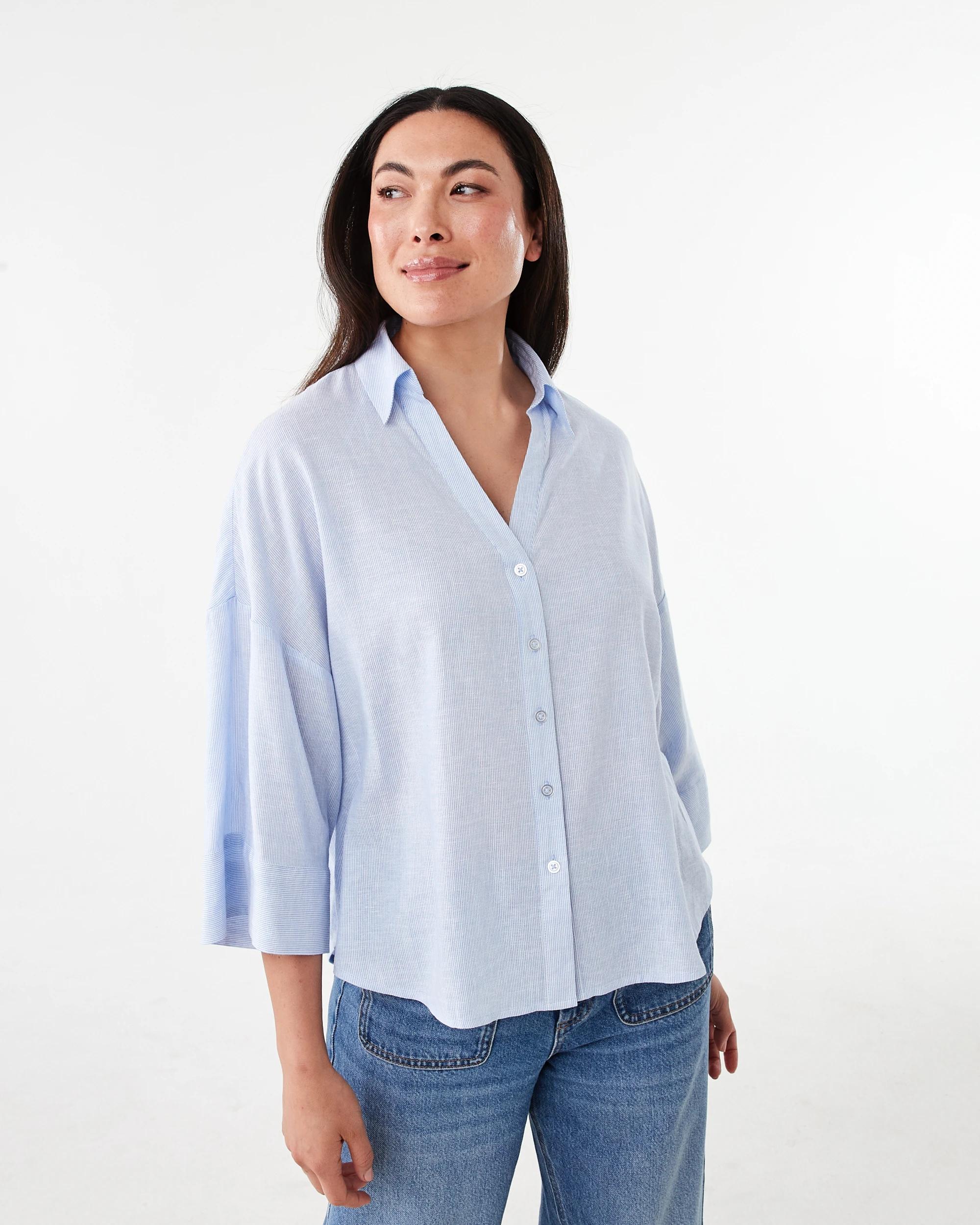 1 Long Sleeve V-Neck Dolman Shirt Bruni Blu, 1 of 8