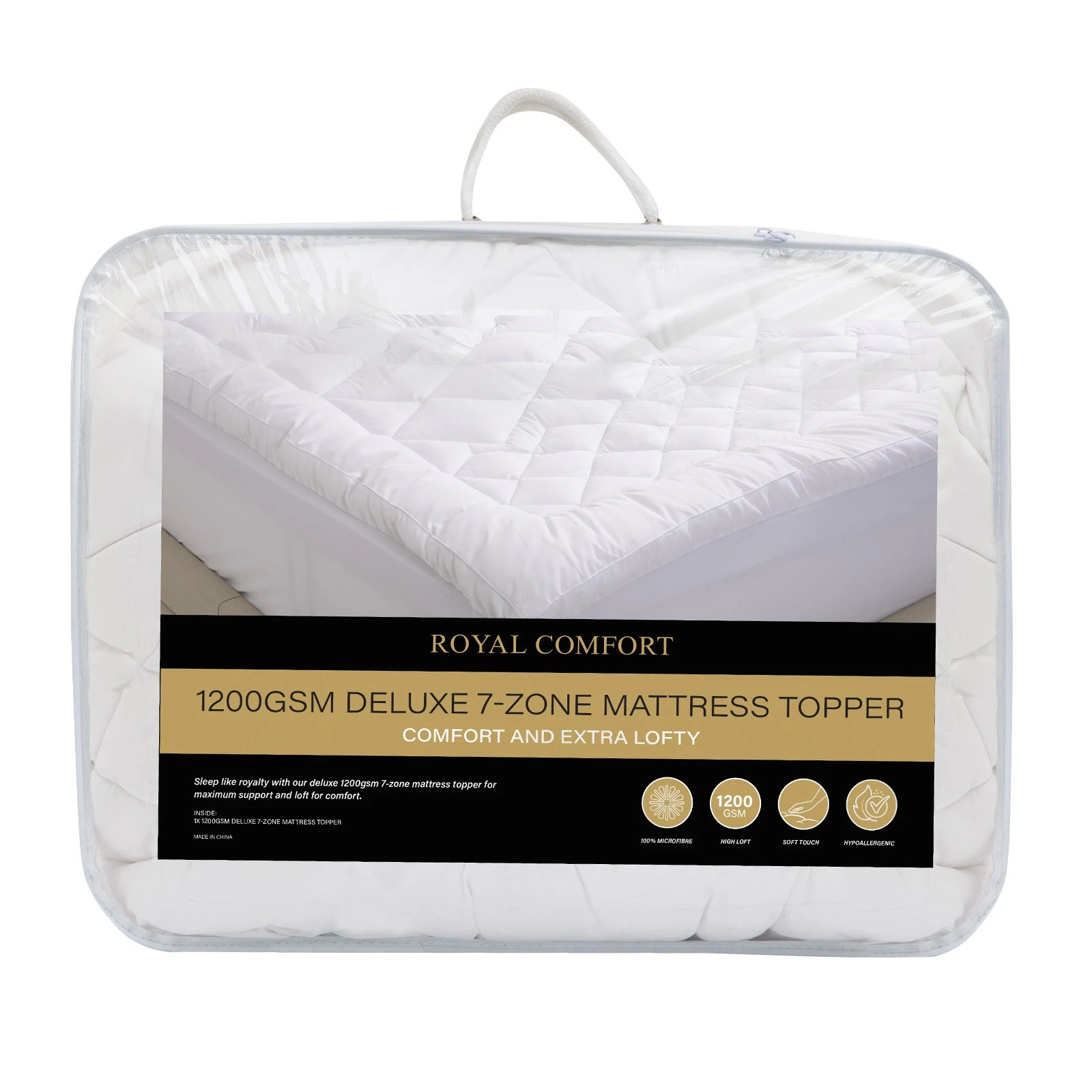 10 Royal Comfort 1200GSM Deluxe 7-Zone Mattress Topper Luxury Gusset Breathable - Single Bed - White, 10 of 10