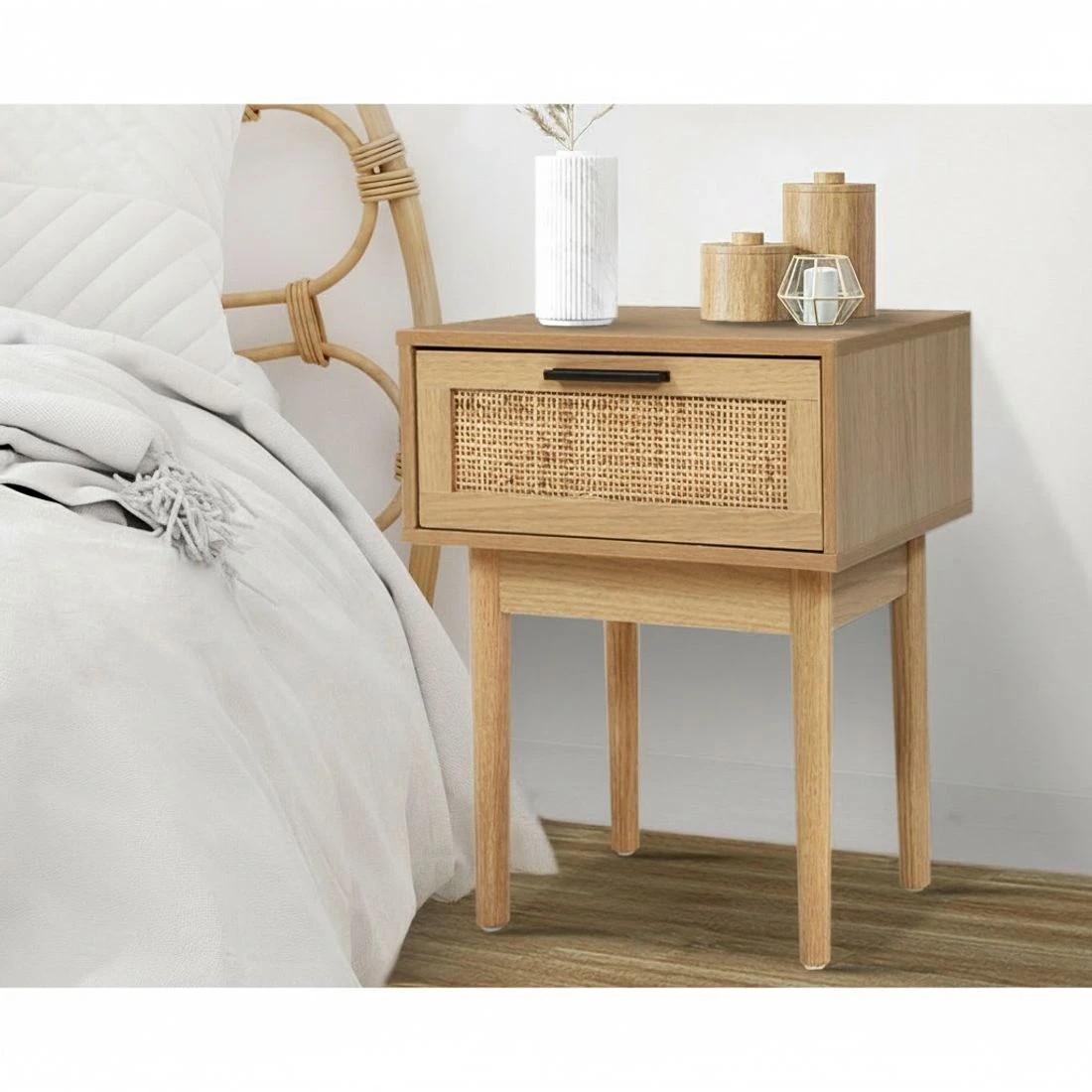 3 Artiss Bedside Tables Side Table Rattan Drawers Nightstand - Natural, 3 of 6
