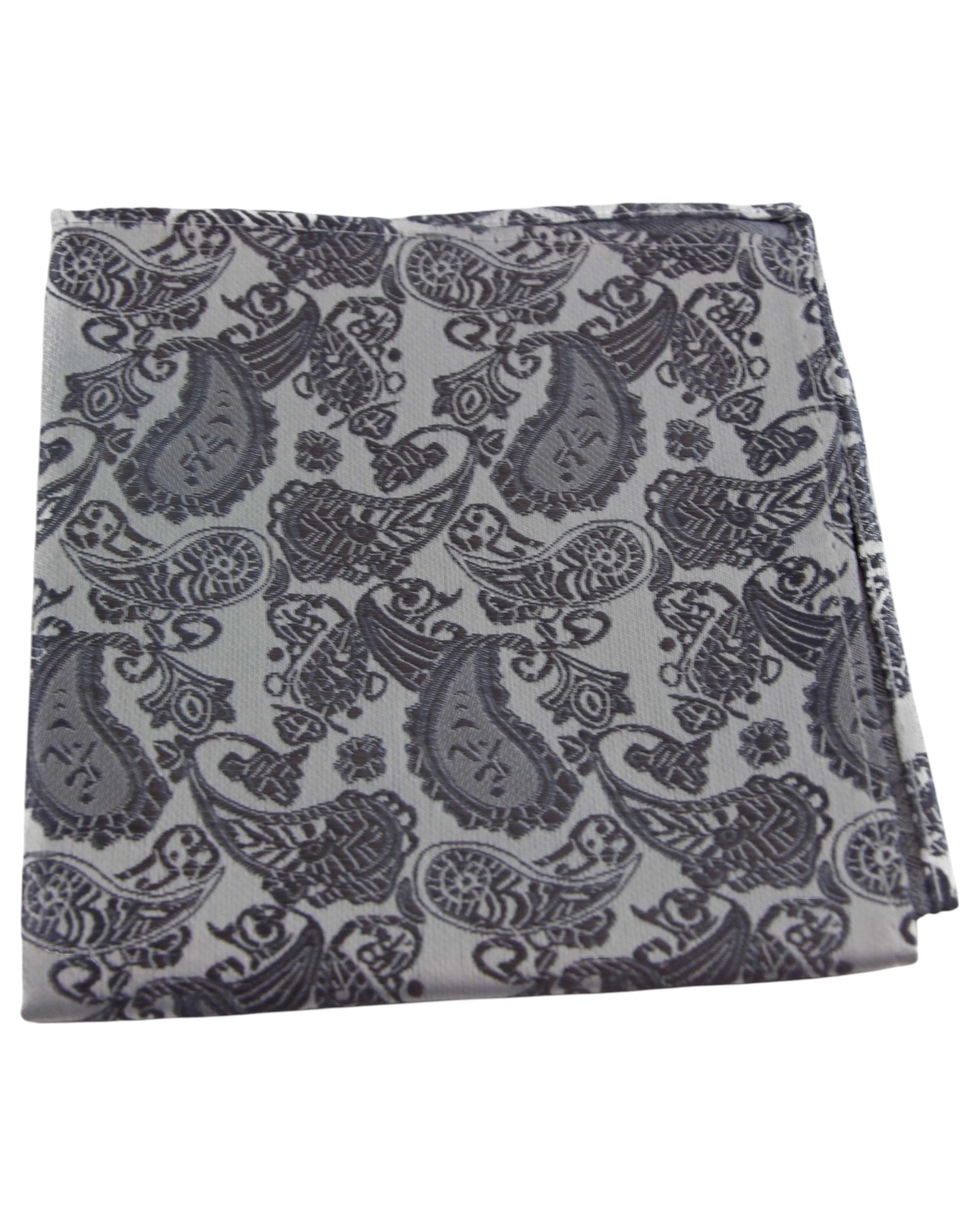 1 Zasel Mens Silver & Dark Silver Paisley Silk Pocket Square - Multi, 1 of 3