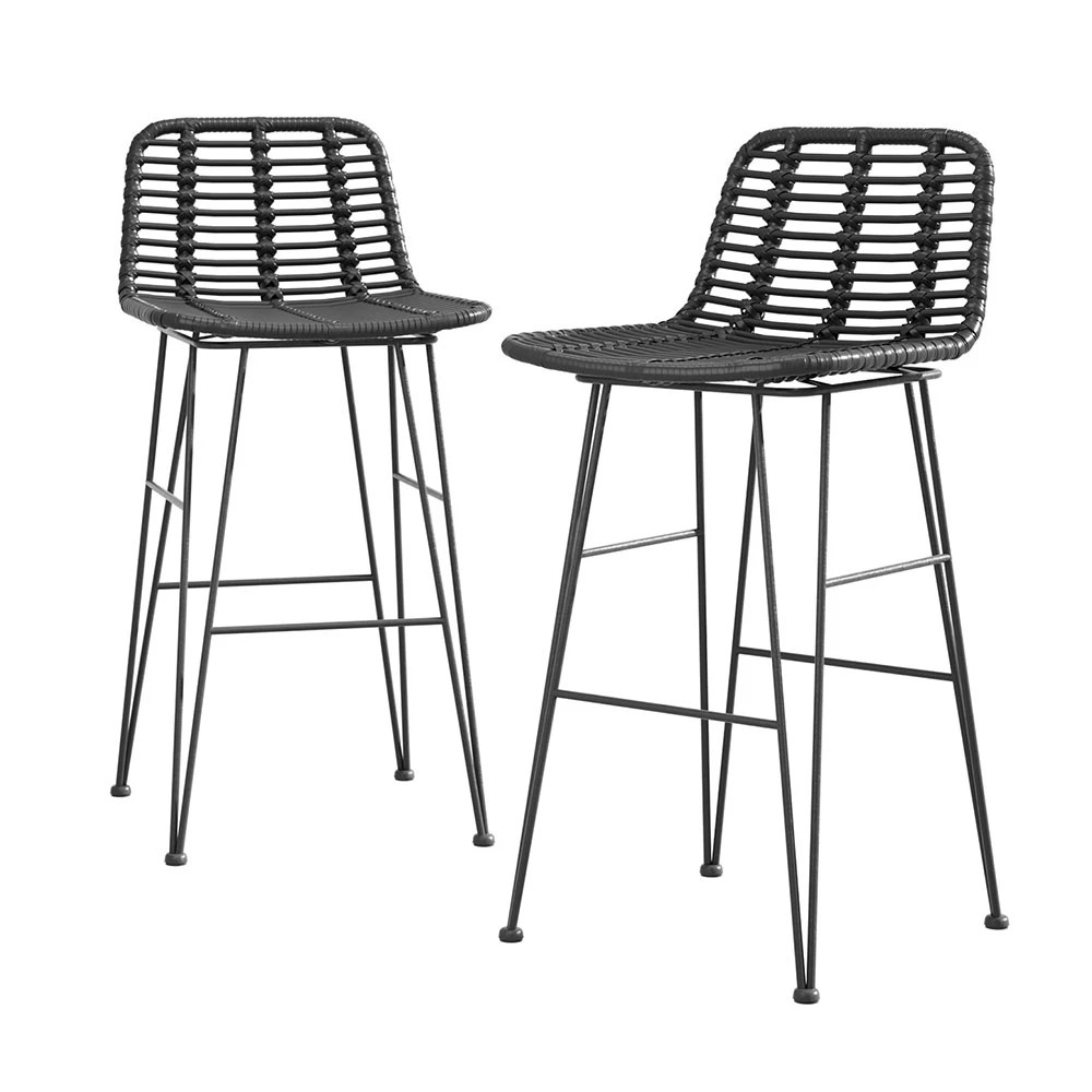 1 Gardeon 2 Piece Outdoor Bar Stools Wicker Dining Rattan Chair - Black, 1 of 5