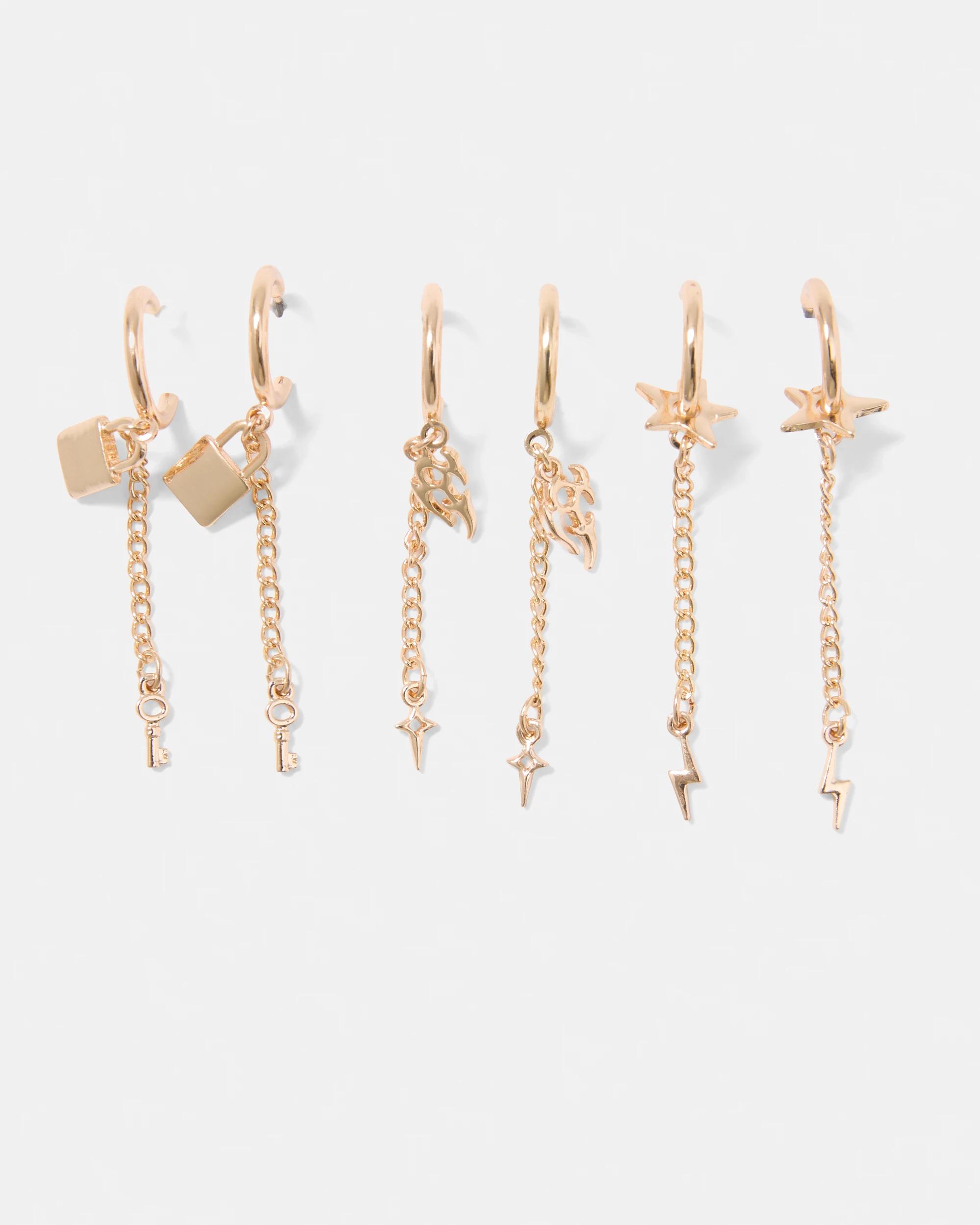 1 3 Pack Chain Hoop Earrings - Gold Tone Gold, 1 of 5