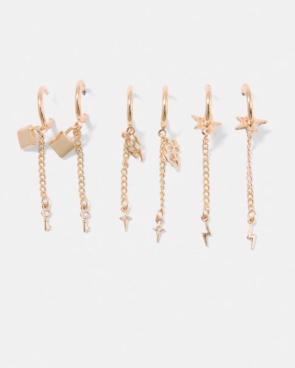 3 Pack Chain Hoop Earrings - Gold Tone