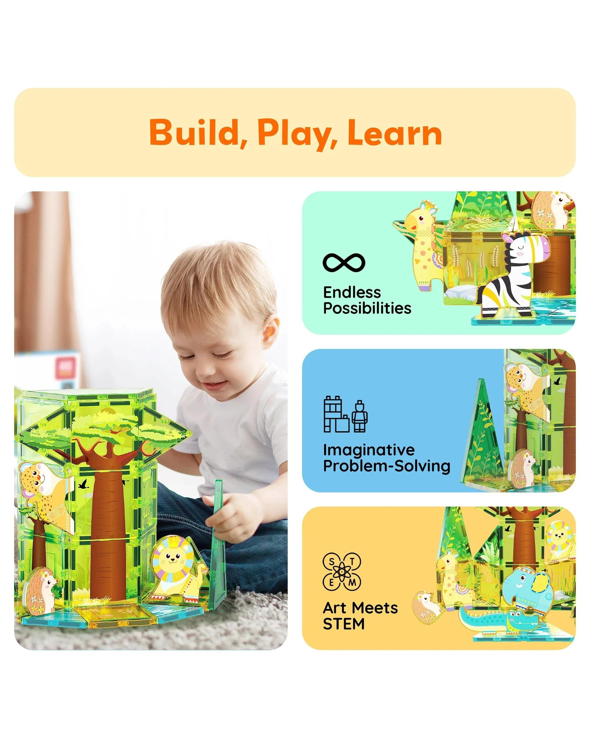 4 PicassoTiles Magnetic Tile Safari Animals Building Set 46 Pieces, 4 of 9