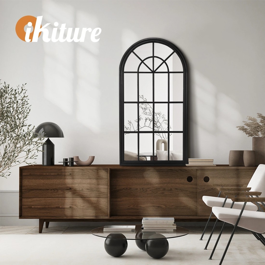 5 Oikiture Window Mirror Arched Wall Mirrors Decor 76x51cm Wooden
 - Black, 5 of 9