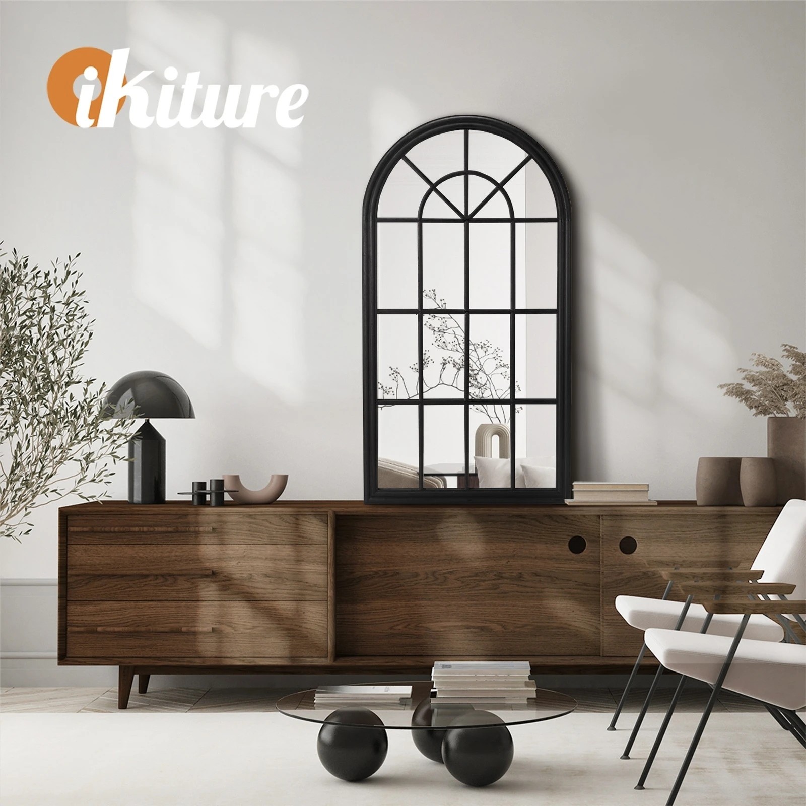 5 Oikiture Window Mirror Arched Wall Mirrors Decor 76x51cm Wooden
 - Black, 5 of 9