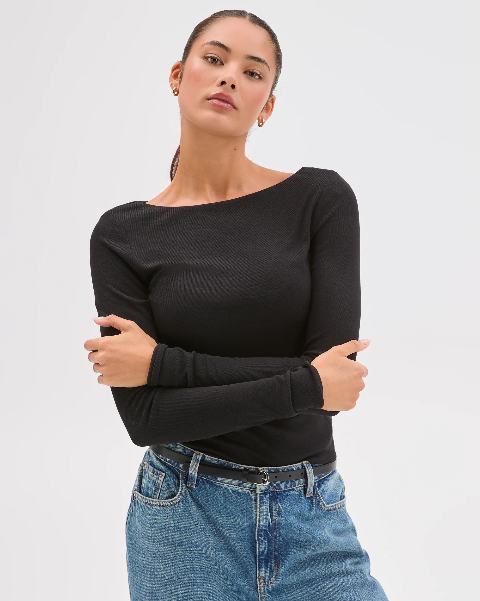 4 Lily Loves Double Layer Boat Neck Long Sleeve Top BLACK, 4 of 7