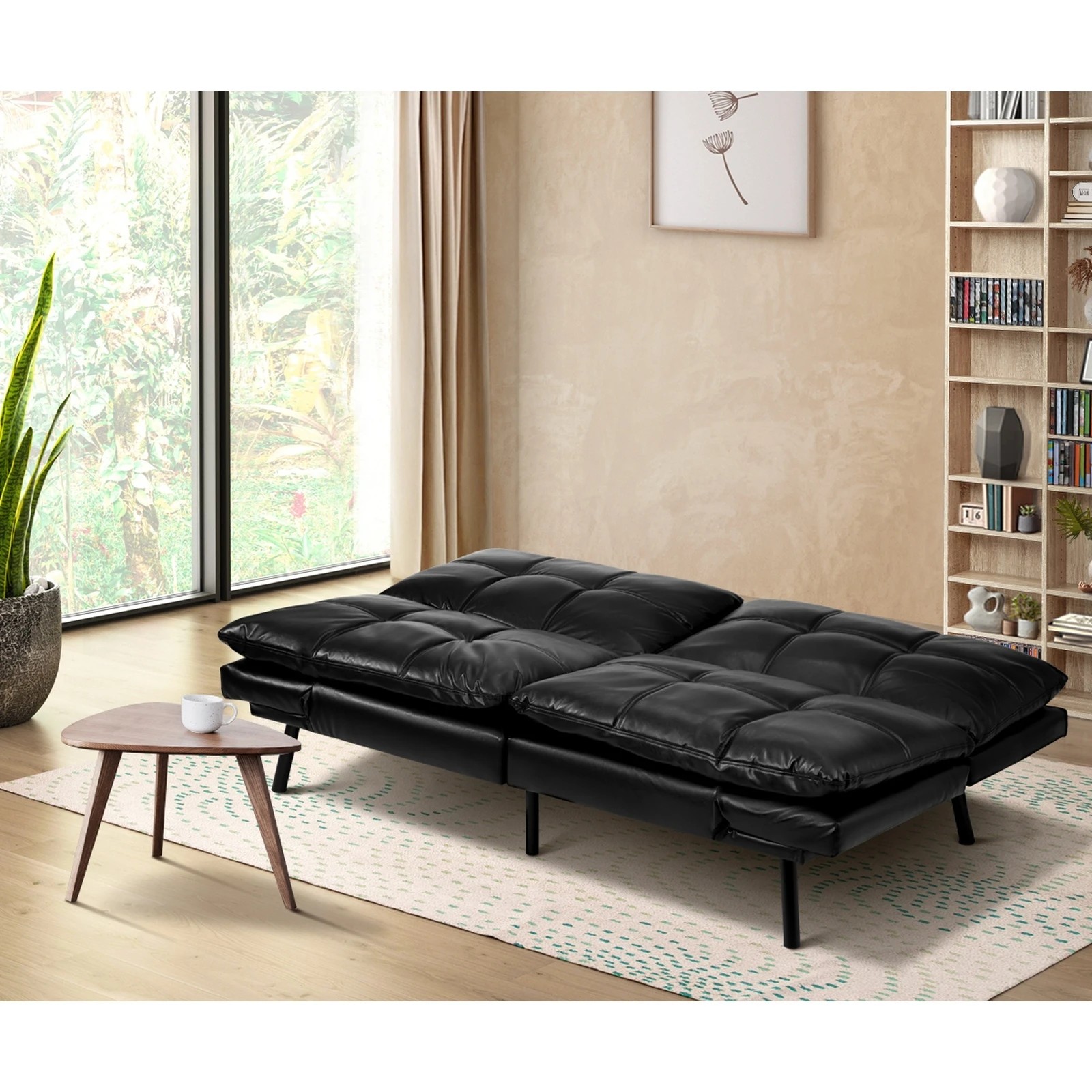 3 Oikiture Sofa Bed Futon Recliner Lounge Couch Convertible Leather 3-seater
 - Black, 3 of 10