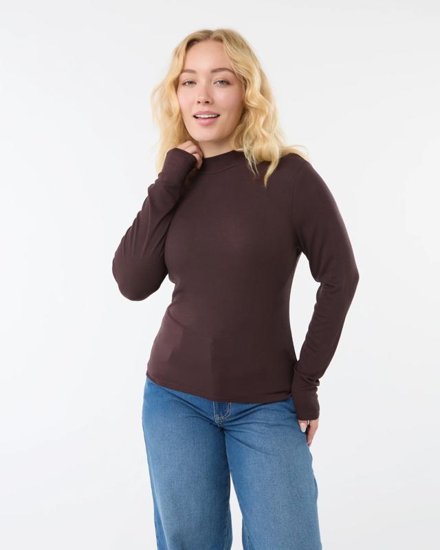 Long Sleeve Rib Mock Neck