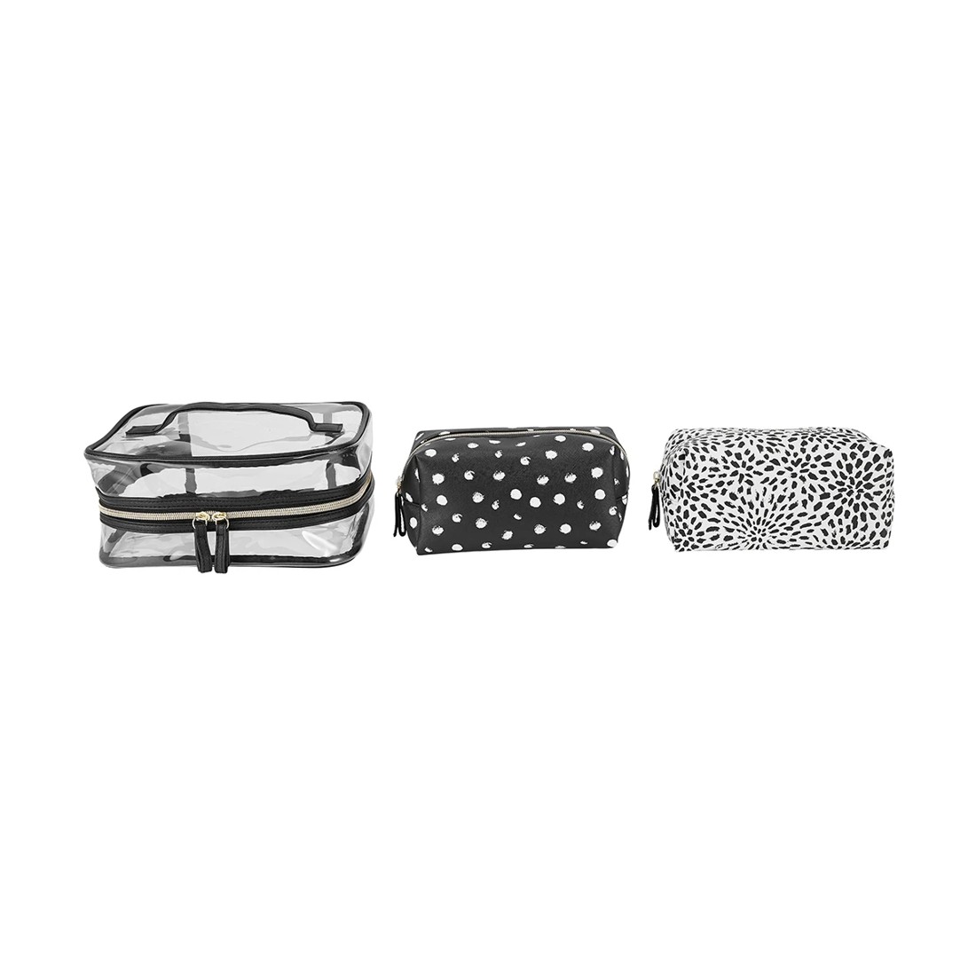 3 3 Piece Cosmetic Bag Set - Clear & Print, 3 of 8