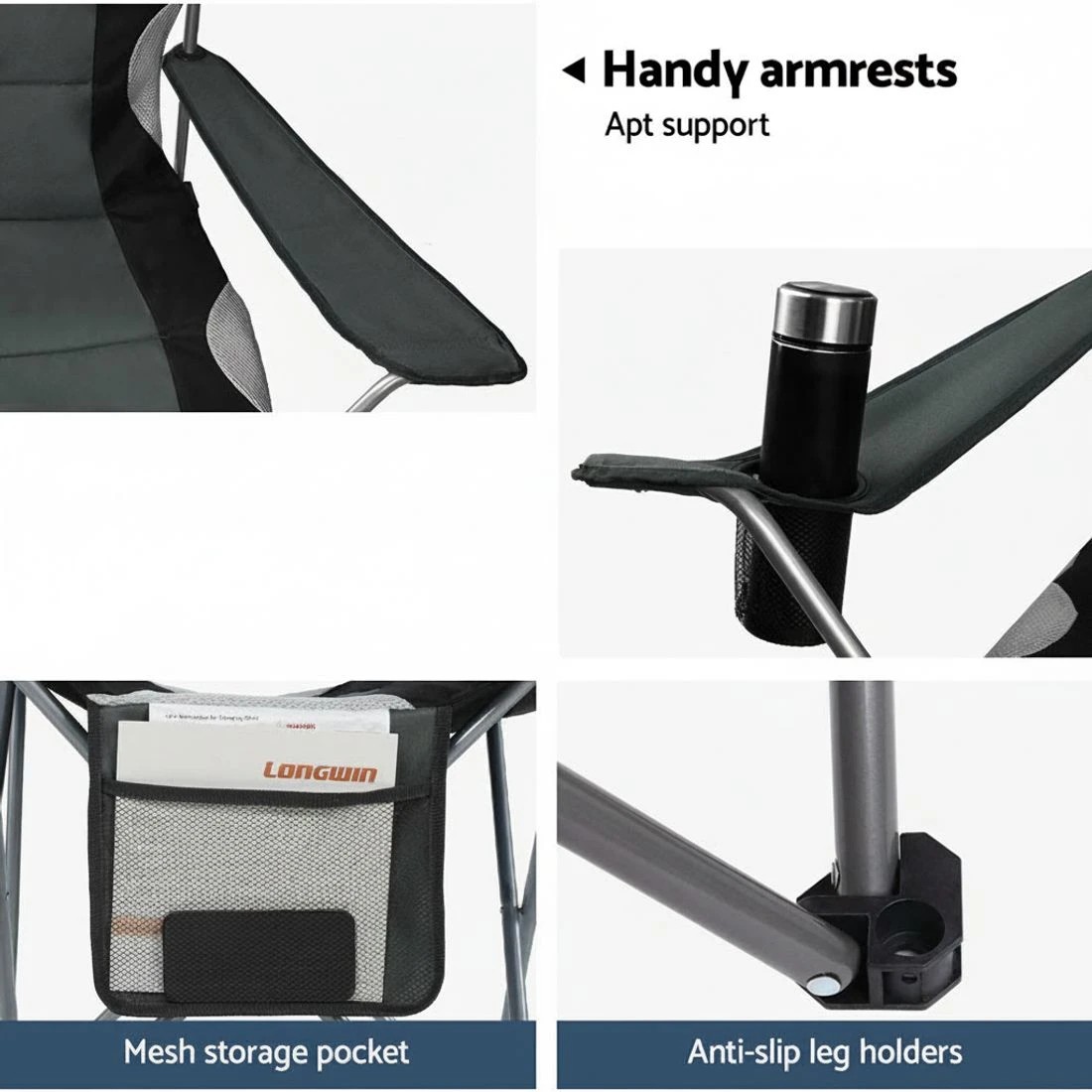 5 Weisshorn Camping Folding Chair Portable Outdoor Hiking Fishing Picnic 2pcs - Grey, 5 of 6