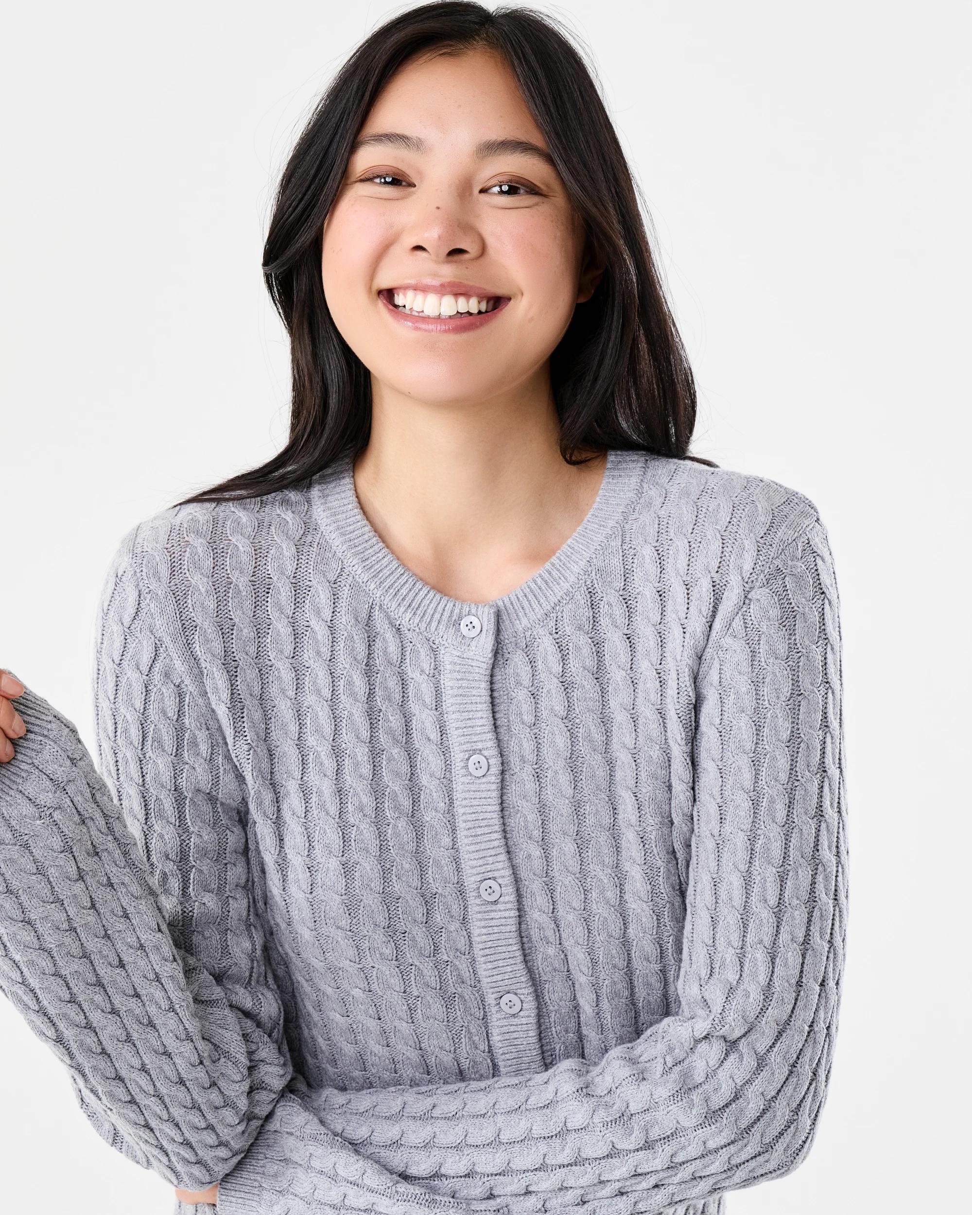 4 Long Sleeve Lightweight Cable Cardigan Grey Marle, 4 of 7