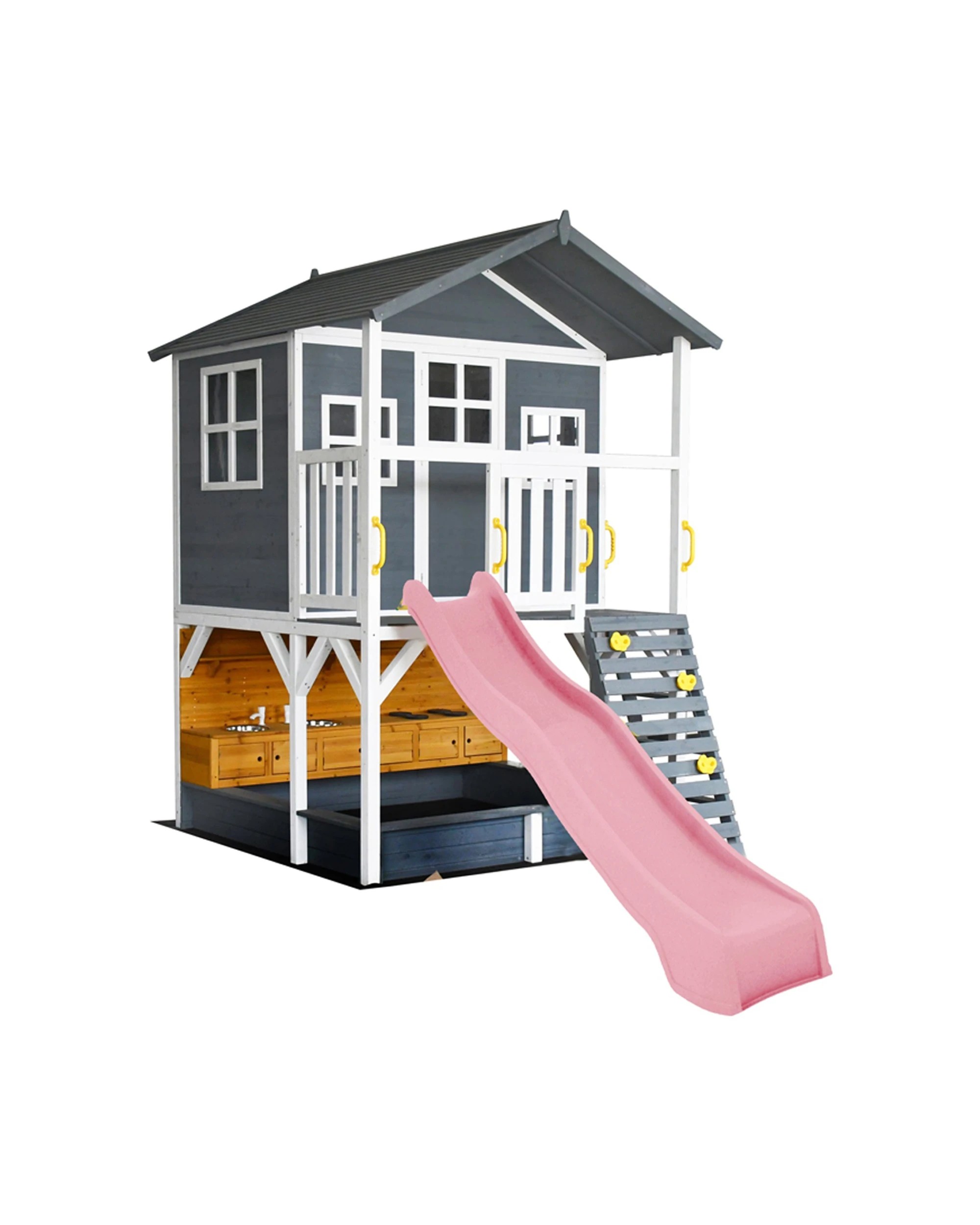 1 KIDZSHACK Caboodle Kids Wooden Cubby House With Mud Kitchen Slide - Pink, 1 of 1