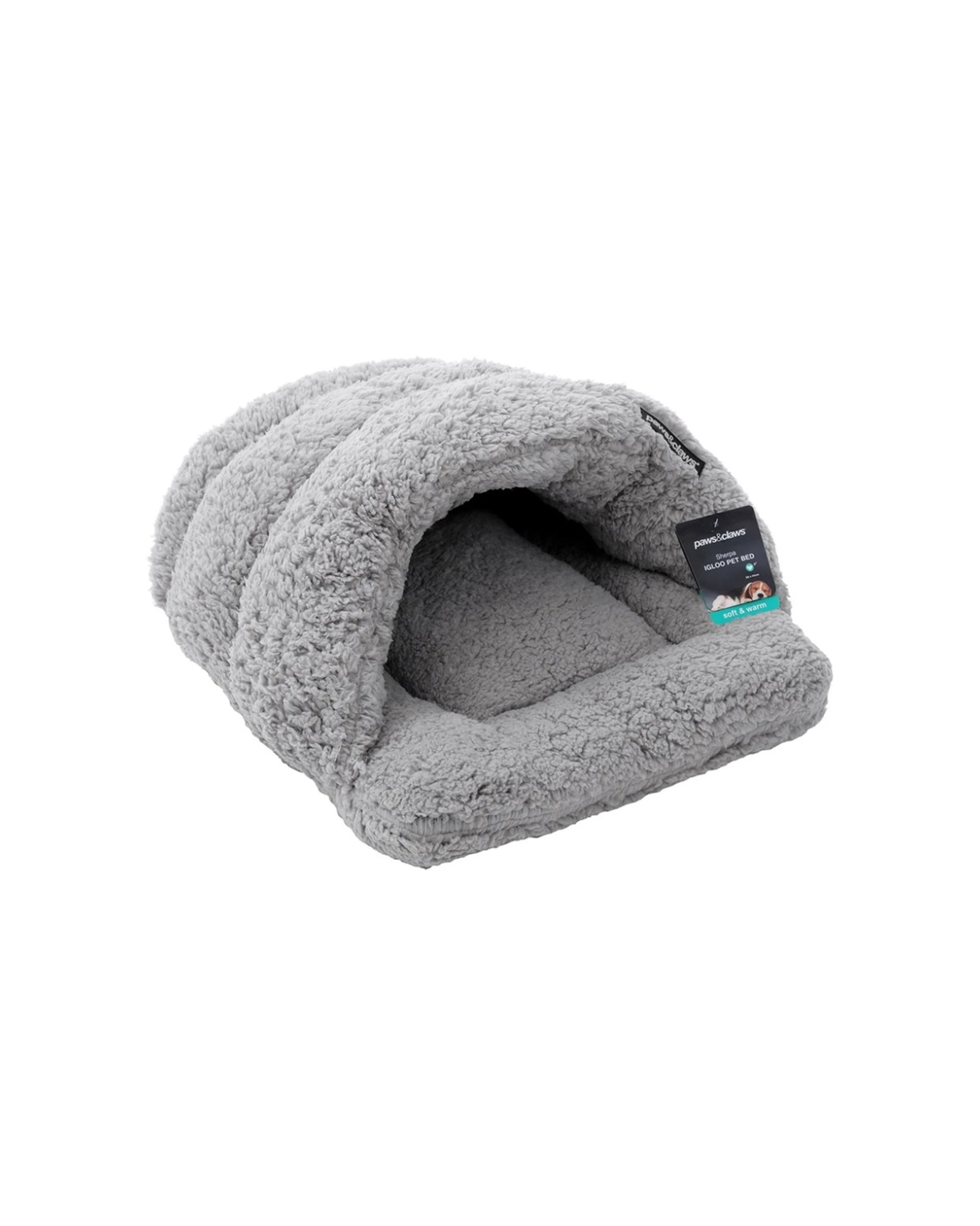 1 Paws & Claws Sherpa Igloo Pet Dog Cat Soft Bed 58x44cm - Grey, 1 of 6