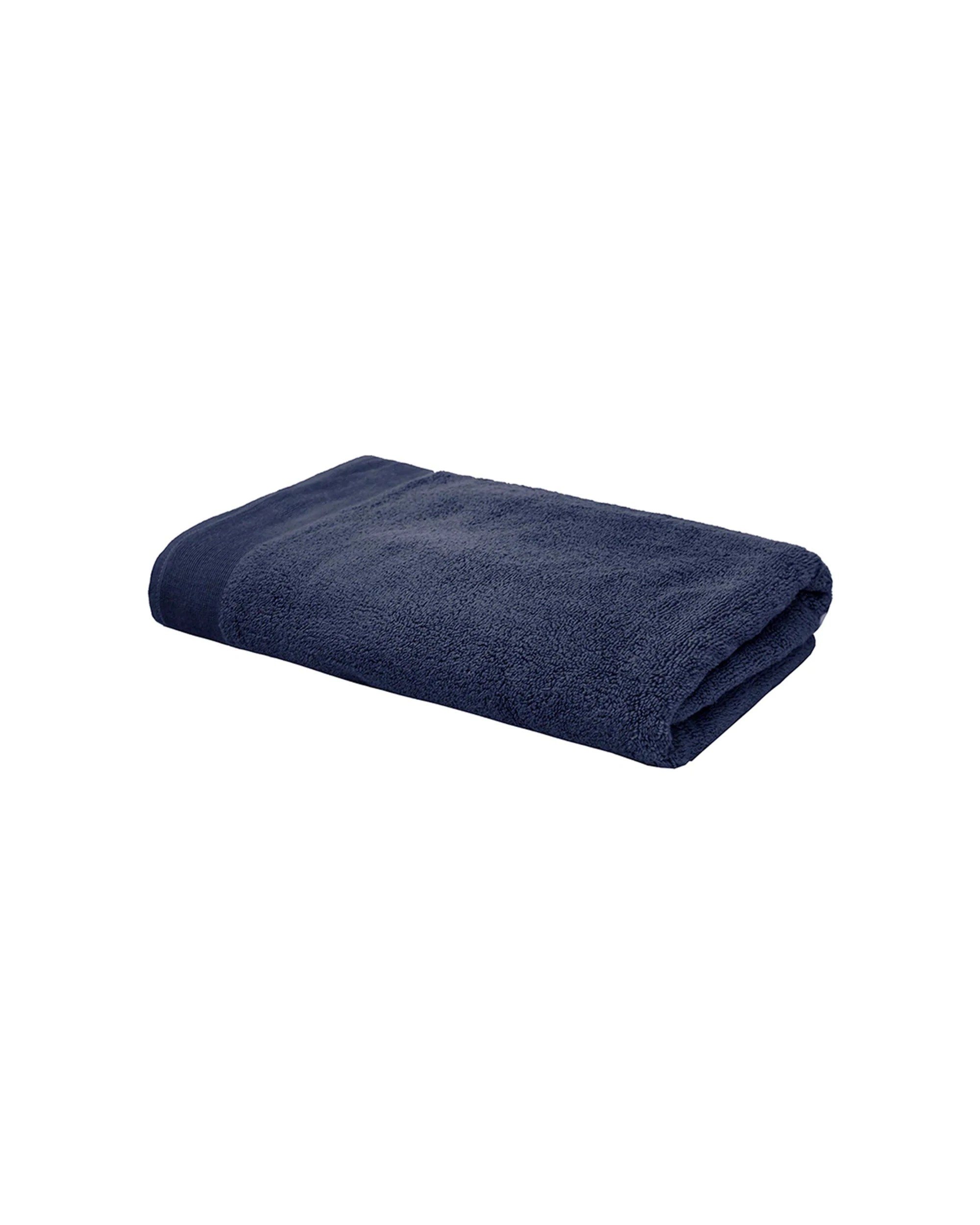 2 Bambury 2pc 68x137cm Navy Cotton Bath Towels 600gsm Elvire Collection Soft Ribbed Border Set
 - Blue, 2 of 3