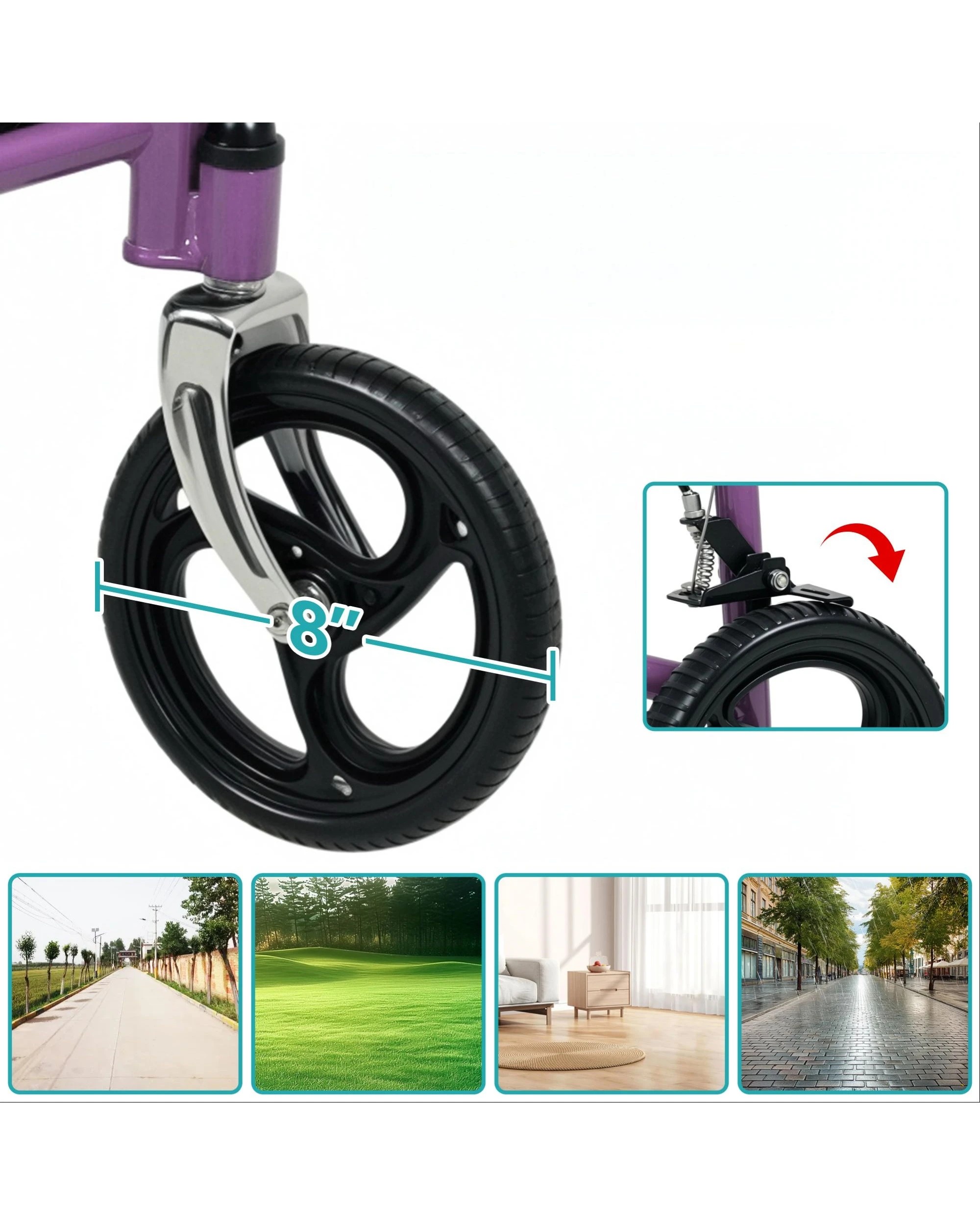 2 Advwin Rollator Walker 3 Wheel Mobility Aid - Purple, 2 of 8