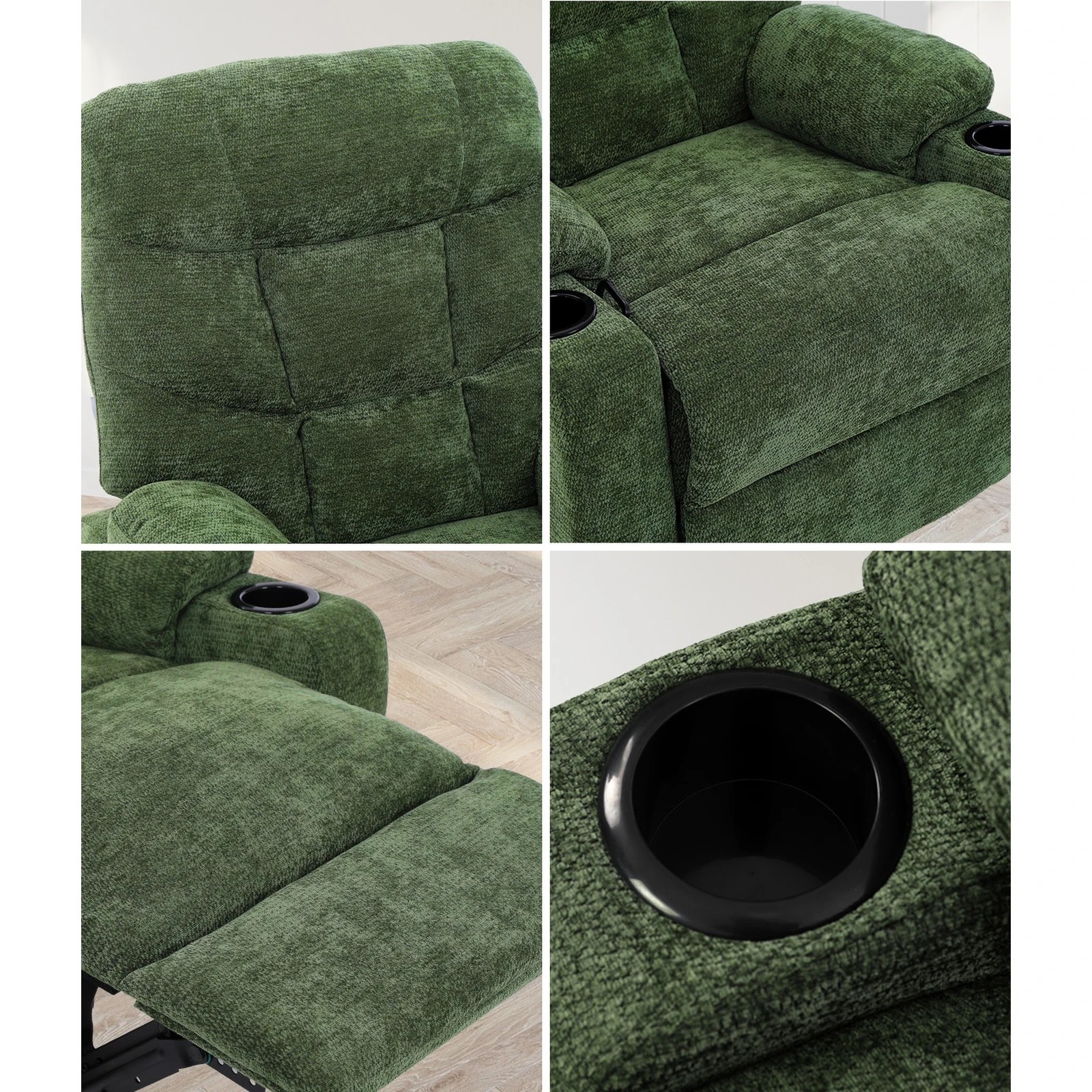 5 Oikiture Recliner Chair Electric Massage Chair Lounge Heated Polyester - Green, 5 of 6