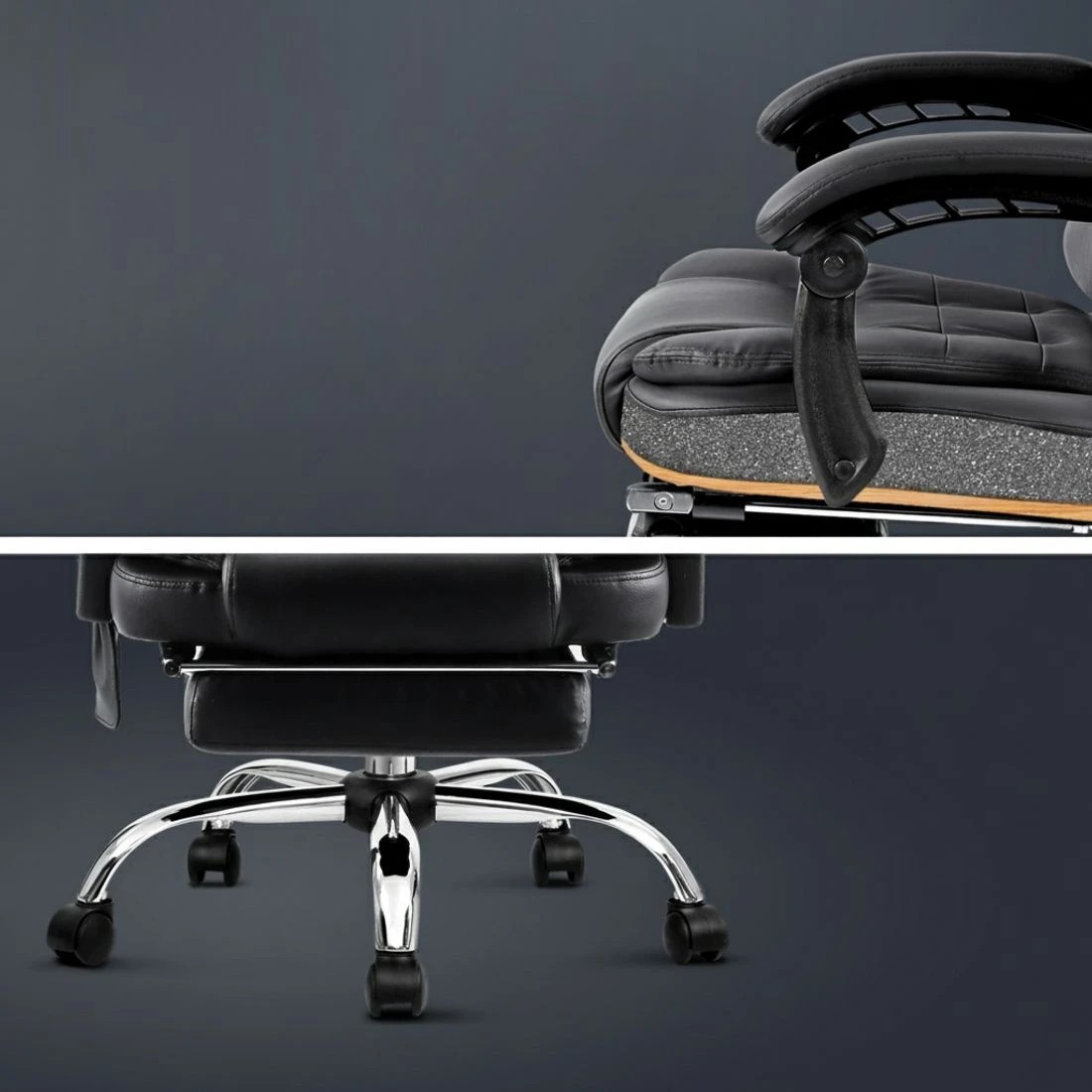 5 Artiss 8 Point Massage Office Chair PU Leather Footrest - Black, 5 of 8