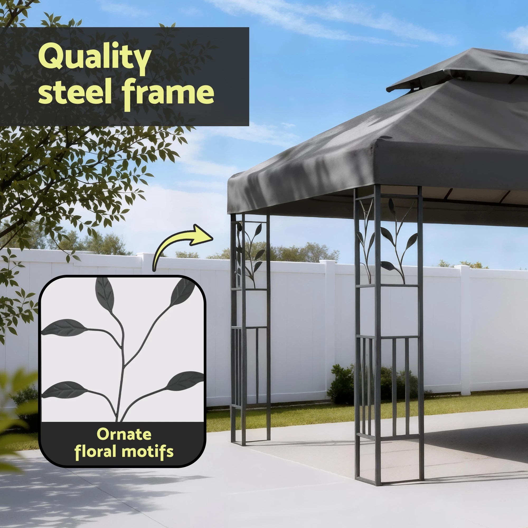 6 Instahut Gazebo 4x3m Marquee Outdoor Wedding Party Event Tent Home Iron Art Shade - Grey, 6 of 6