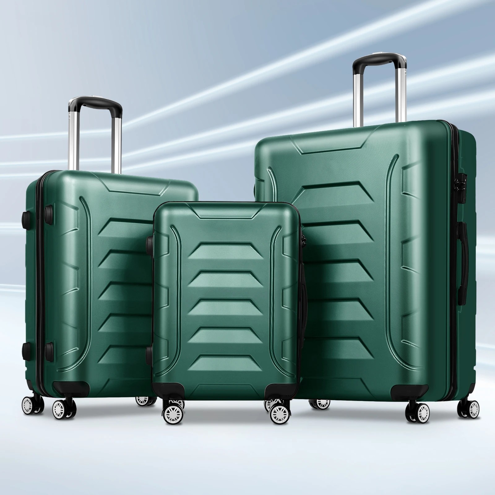 2 Alfordson Luggage 3PCS Suitcase Sets ABS+PC Trolley TSA Hard Shell Case - Green, 2 of 10