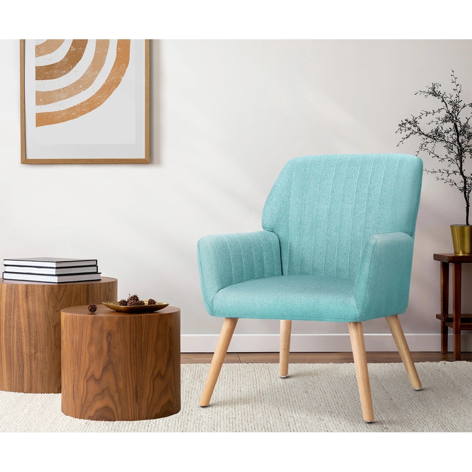 4 Oikiture 2x Armchair Lounge Sofa Chair Fabric Accent Chairs Couches - Blue, 4 of 10