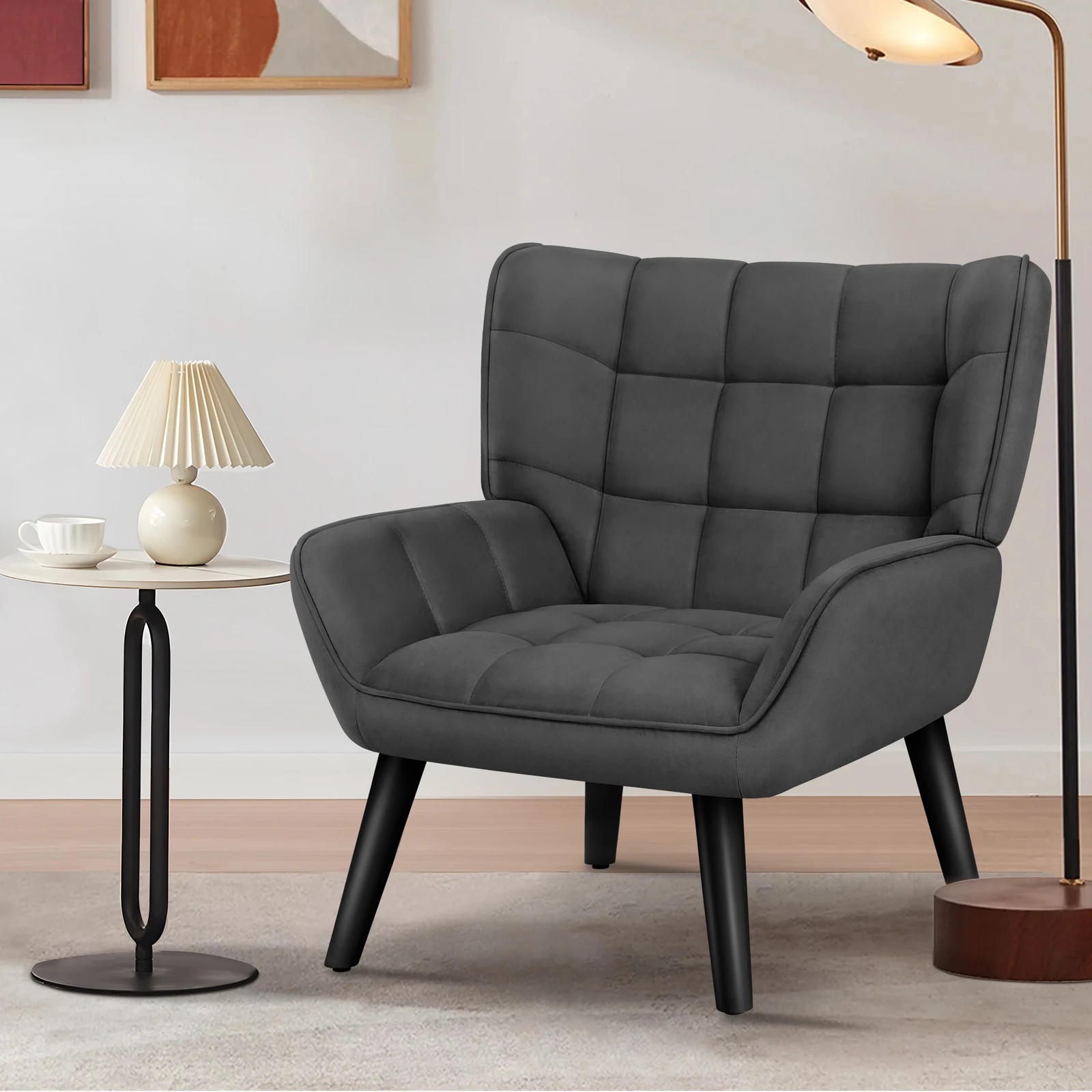 4 Alfordson Armchair Accent Chair Upholstered Lounge Sofa Tub Couch Velvet - Grey, 4 of 9