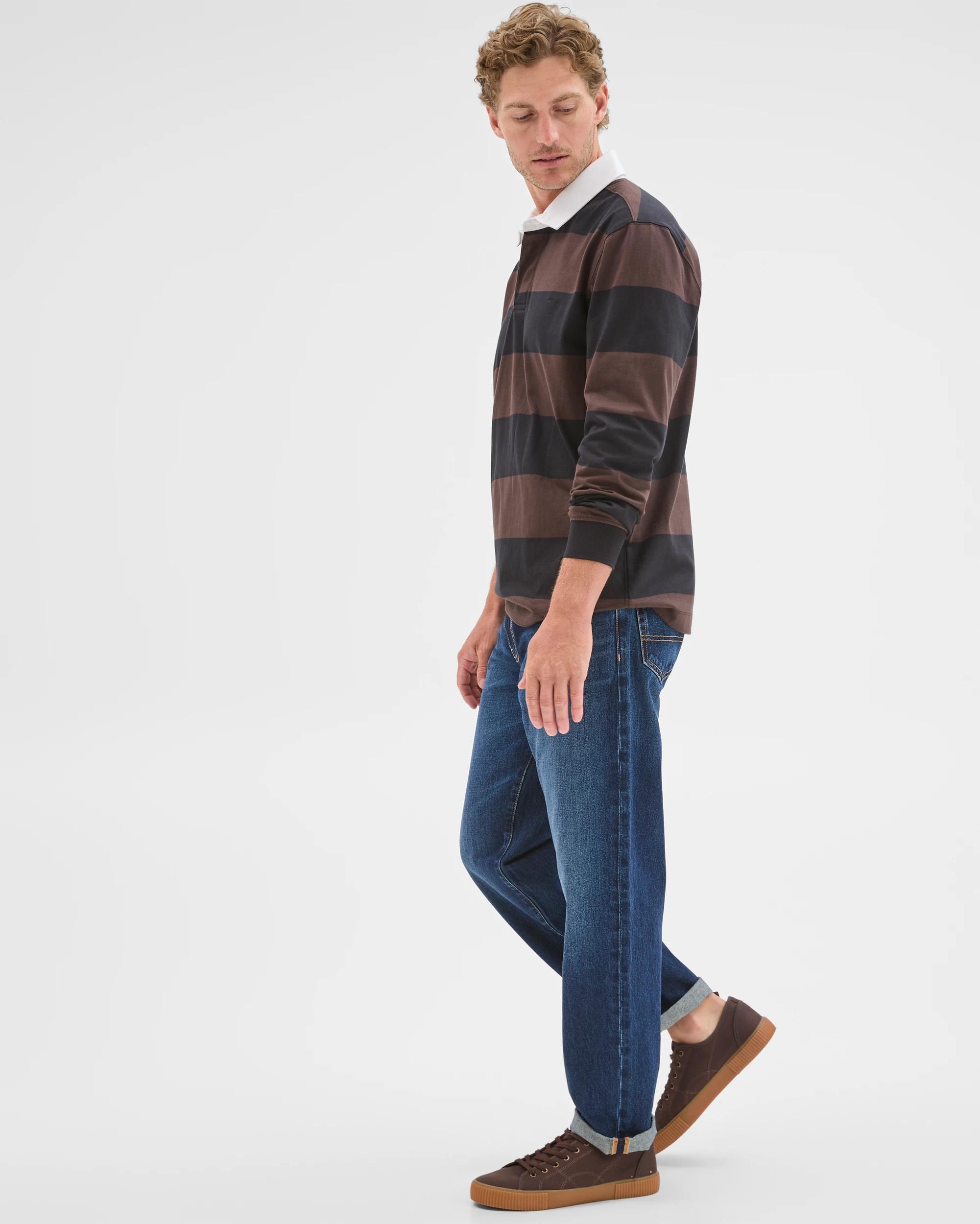 4 Target Man Australian Cotton Long Sleeve Rugby Polo Top CHOCOLATE STRIPE, 4 of 9