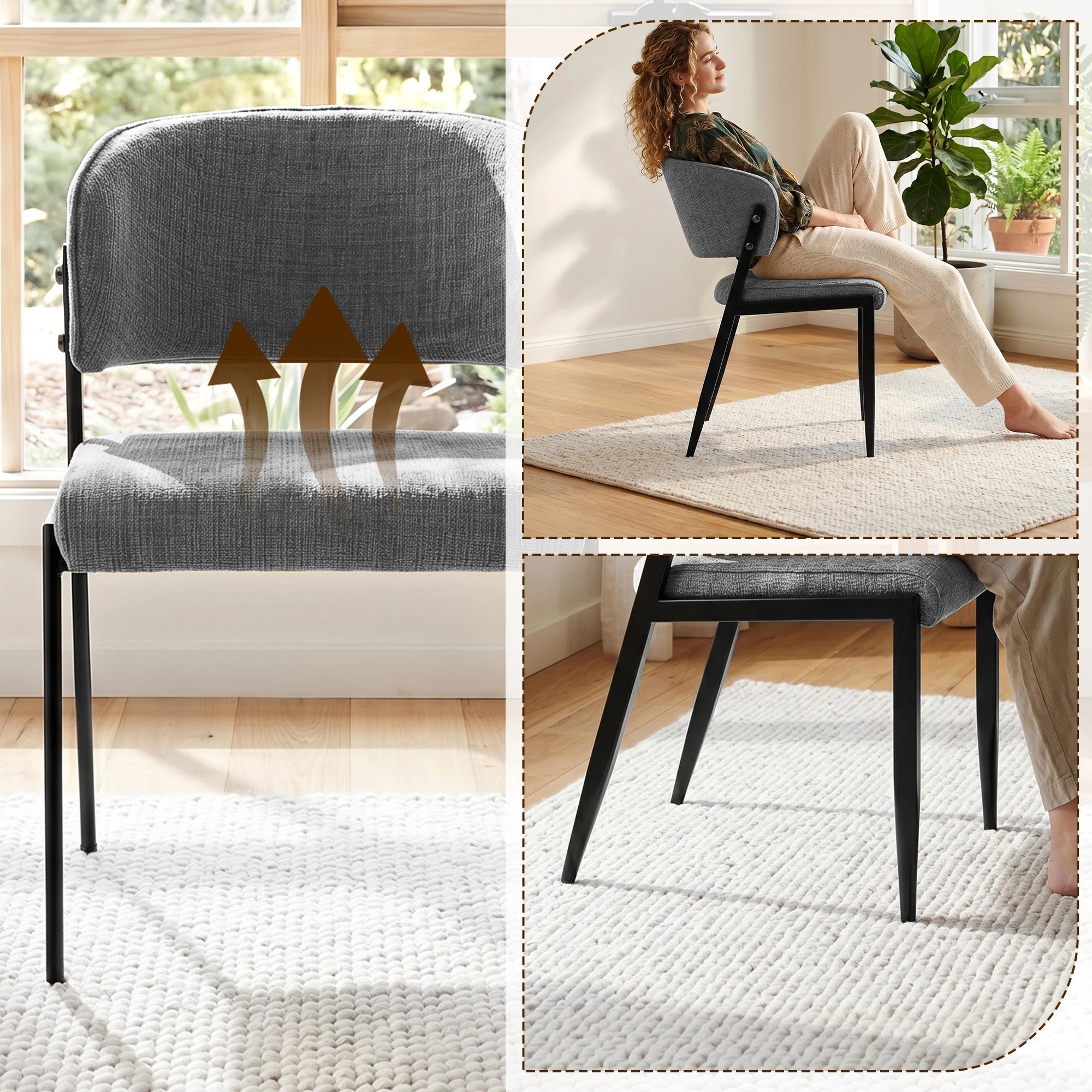 6 Artiss Dining Chairs Set of 4 Linen Fabric Soft Upholstered Chairs - Grey, 6 of 9