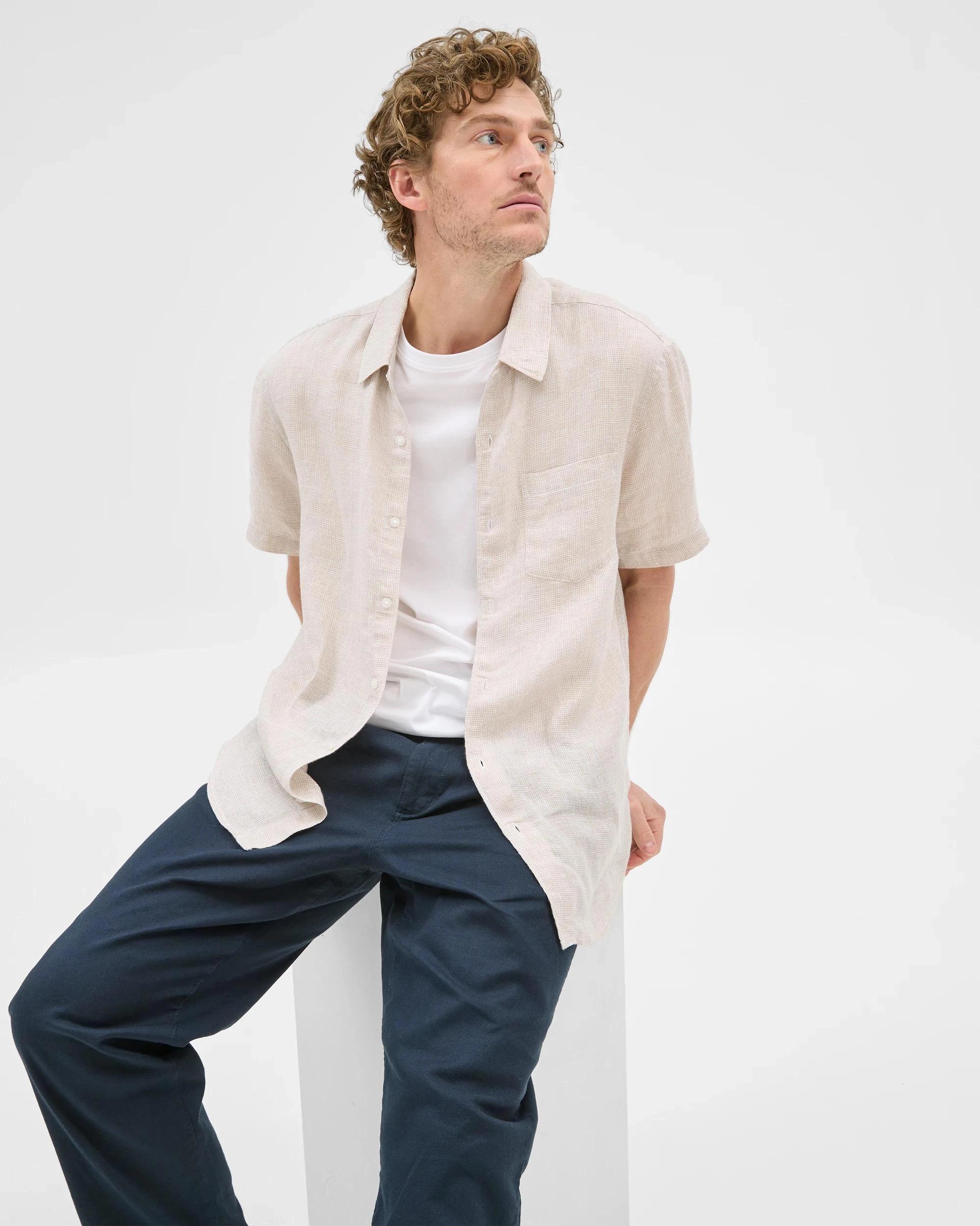 1 Target European Linen Textured Shirt STONE, 1 of 8