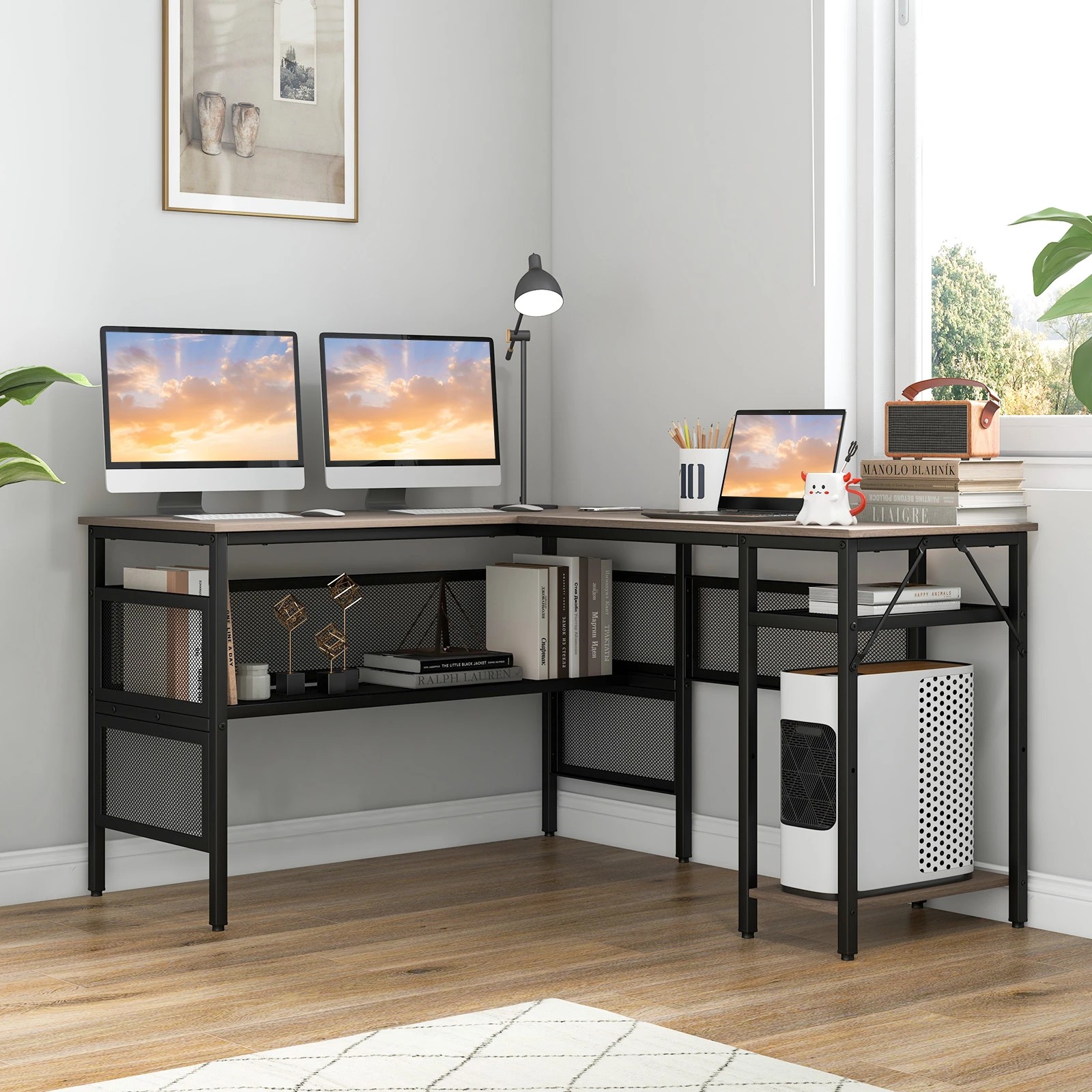 3 Costway Corner Computer Desk Modern Gaming Writing Table PC Workstation w/CPU Stand, 3 of 3