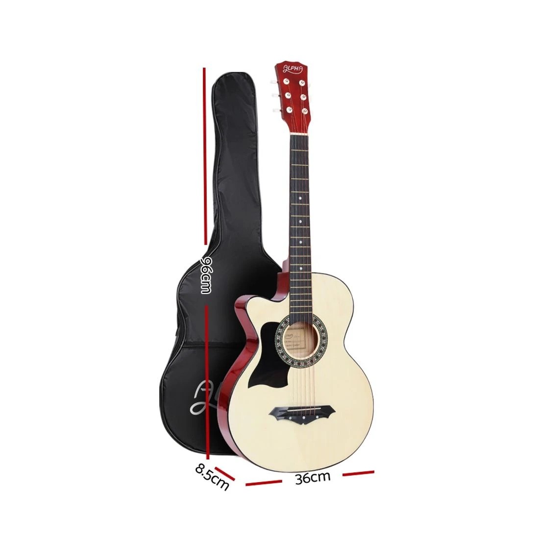 2 Alpha 38 Inch Acoustic Guitar Wooden Body Steel String Full Size Left Handed - Natural, 2 of 7