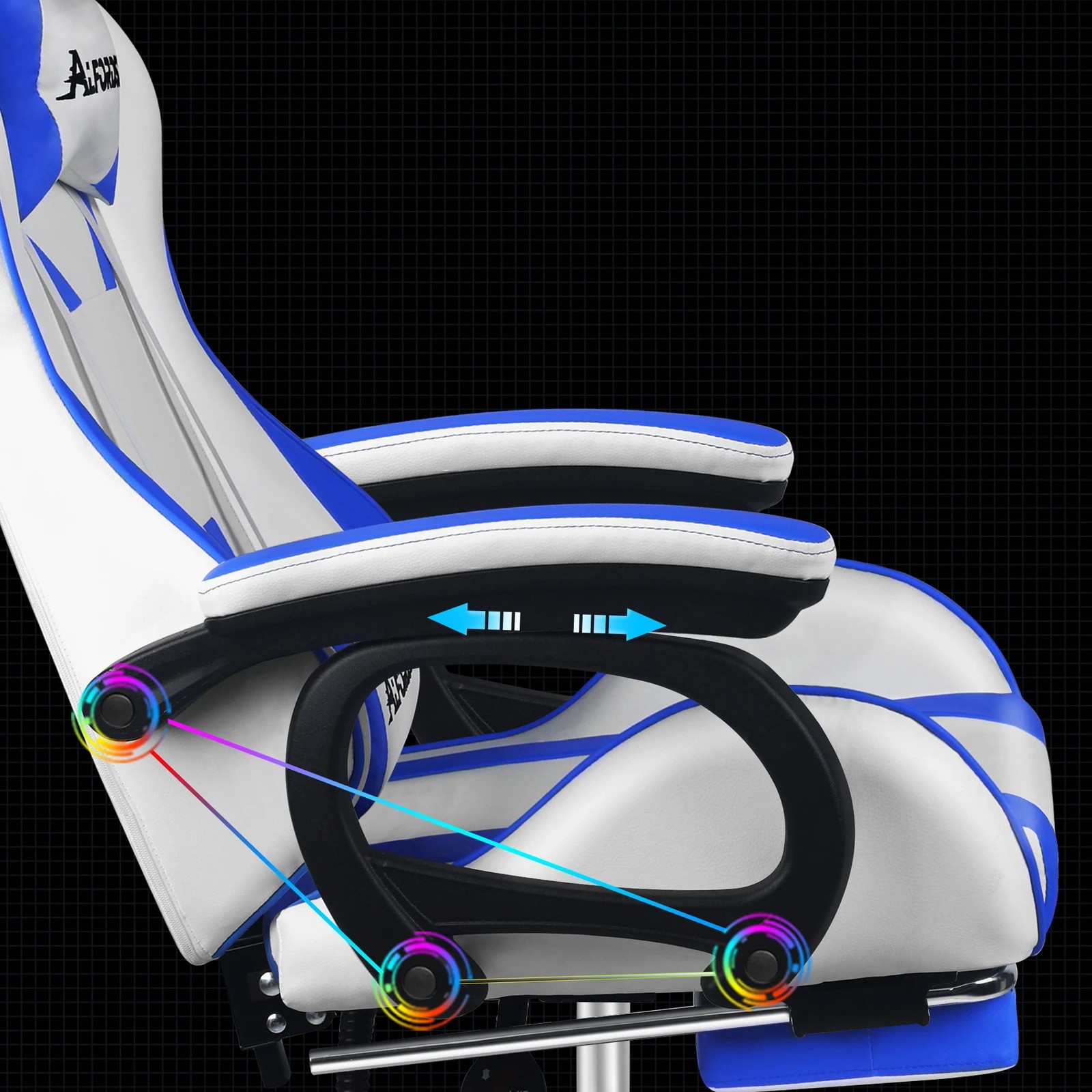 6 Alfordson Gaming Office Chair Racing Massage Computer Seat Footrest Leather - Blue, 6 of 9