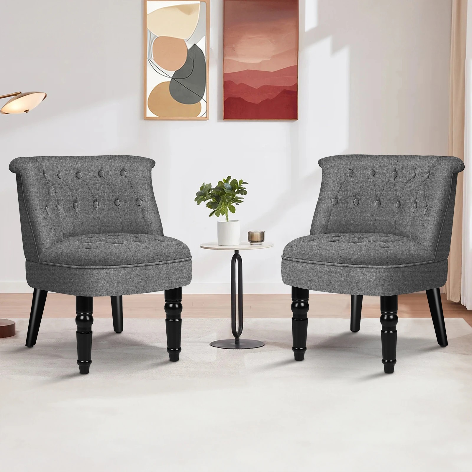 3 Alfordson Armchair Lounge Chair Wingback Accent Tufted Chair Fabric Sofa - Grey, 3 of 9