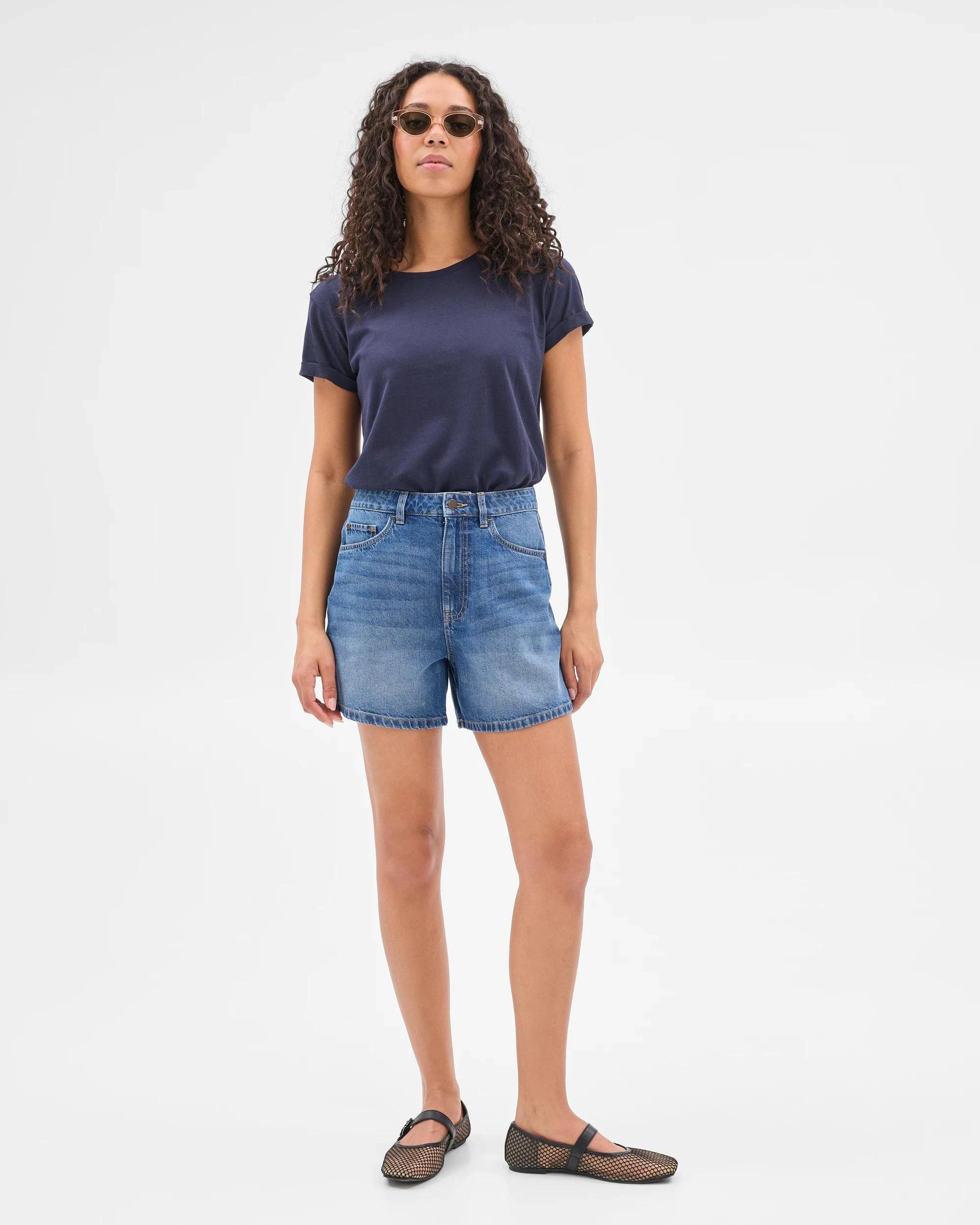 7 Target High Rise A-Line Denim Shorts MEDITERRANEAN BLUE, 7 of 8