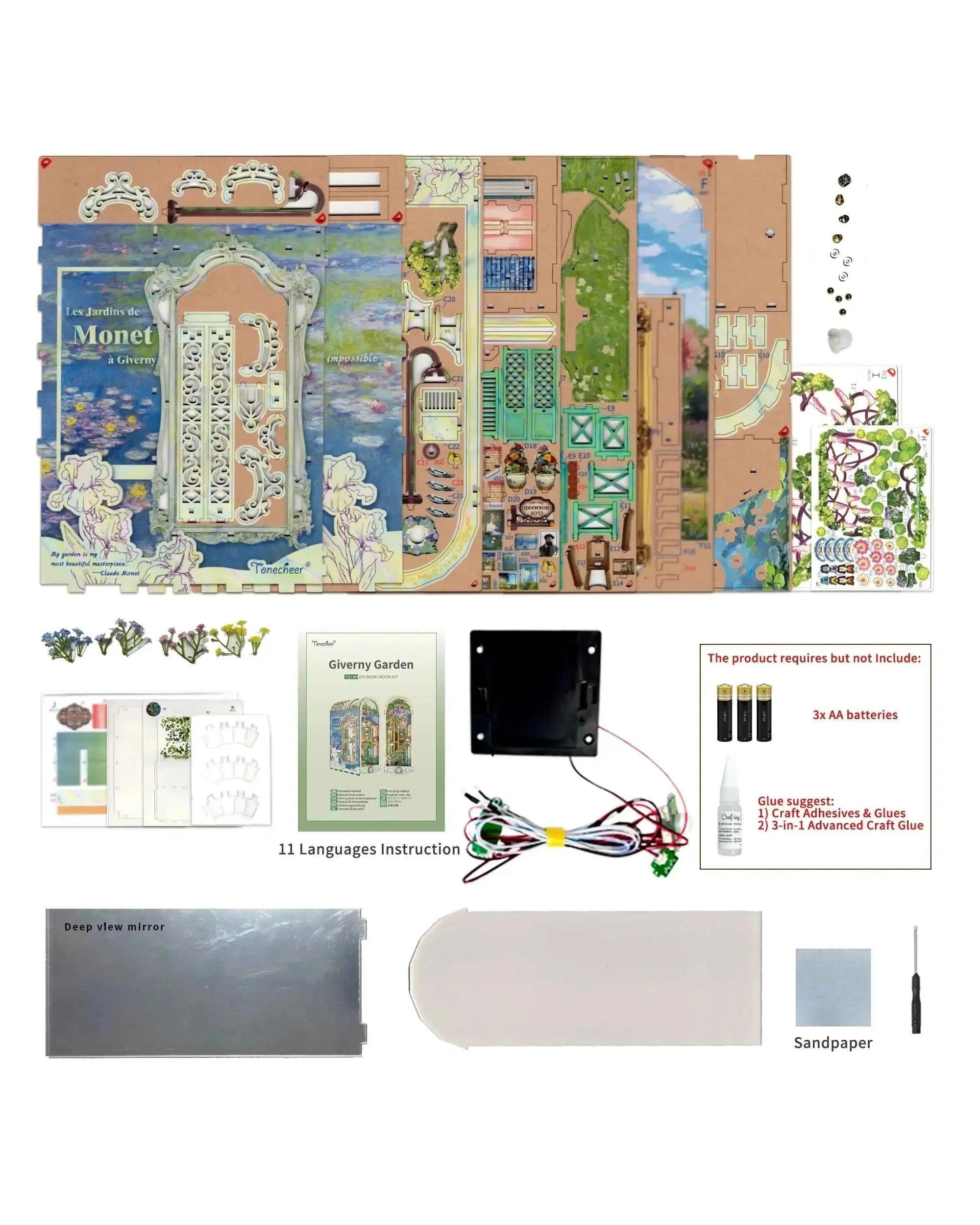 3 Tonecheer 3D Wooden Puzzle DIY Book Nook Kit - Giverny Garden, 3 of 6