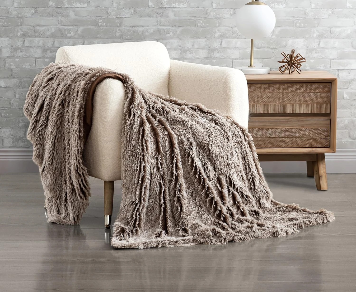 1 Gioia Casa Double-Sided Faux Fur Shaggy Throw Blanket Soft Warm Plush - Chestnut, 1 of 4
