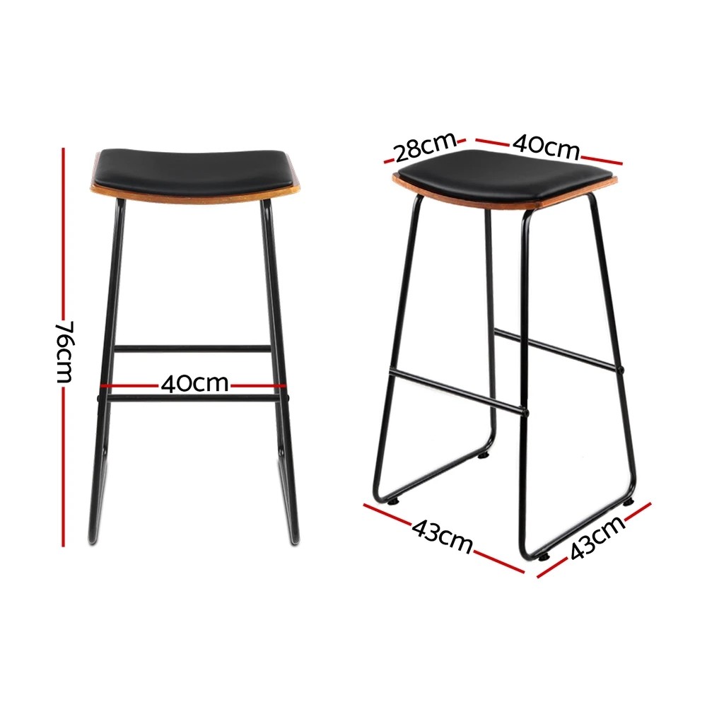 2 Artiss 2x Bar Stools Leather Padded Metal - Black, 2 of 8