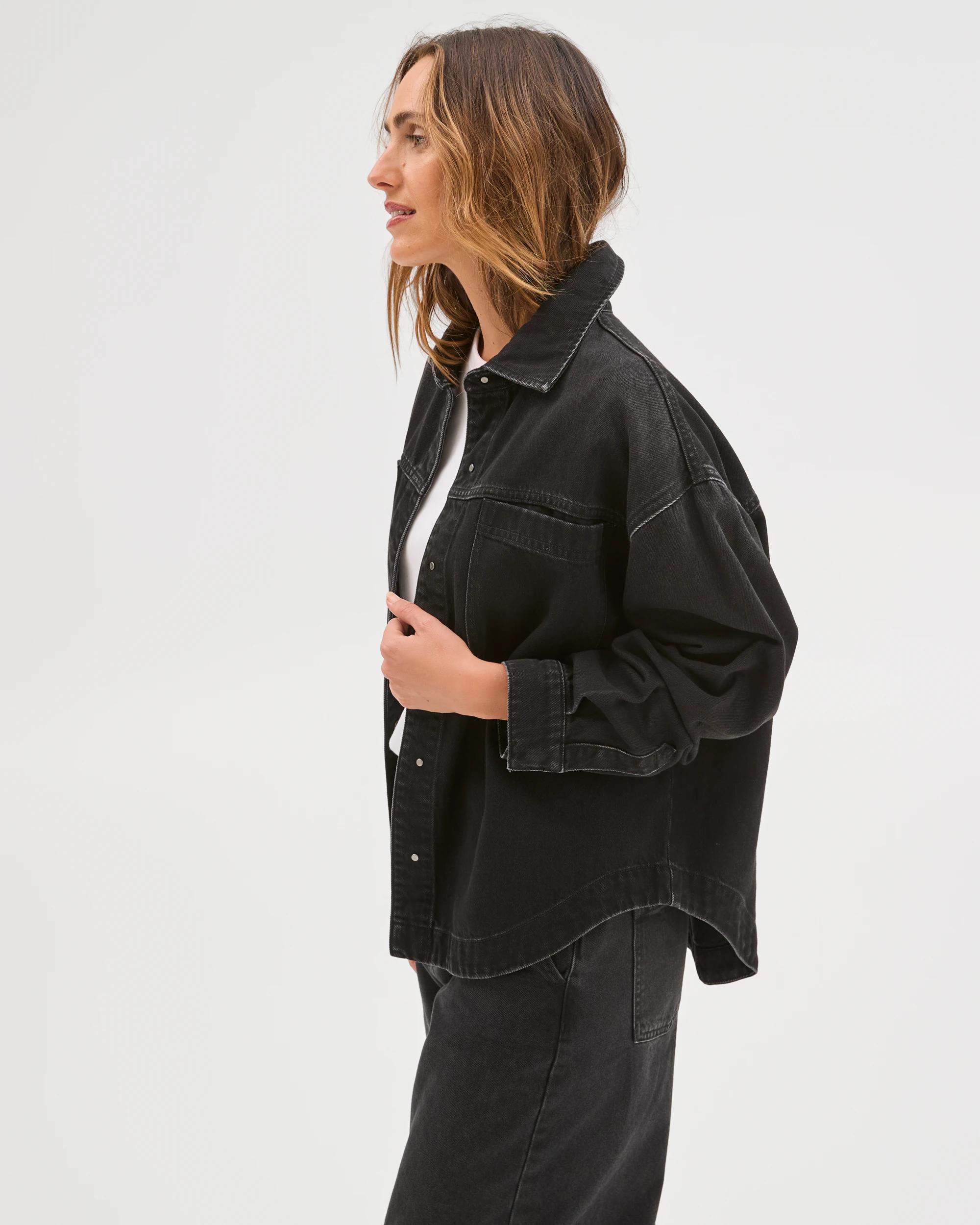 3 Target Denim Long Sleeve Denim Shacket WORN BLACK, 3 of 7