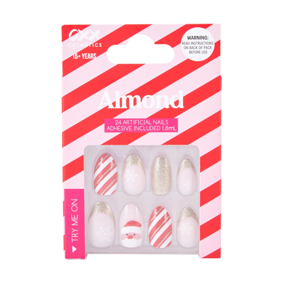 1 OXX Cosmetics 24 Pack Artificial Nails with Adhesive - Almond Shape, Red, 1 of 4