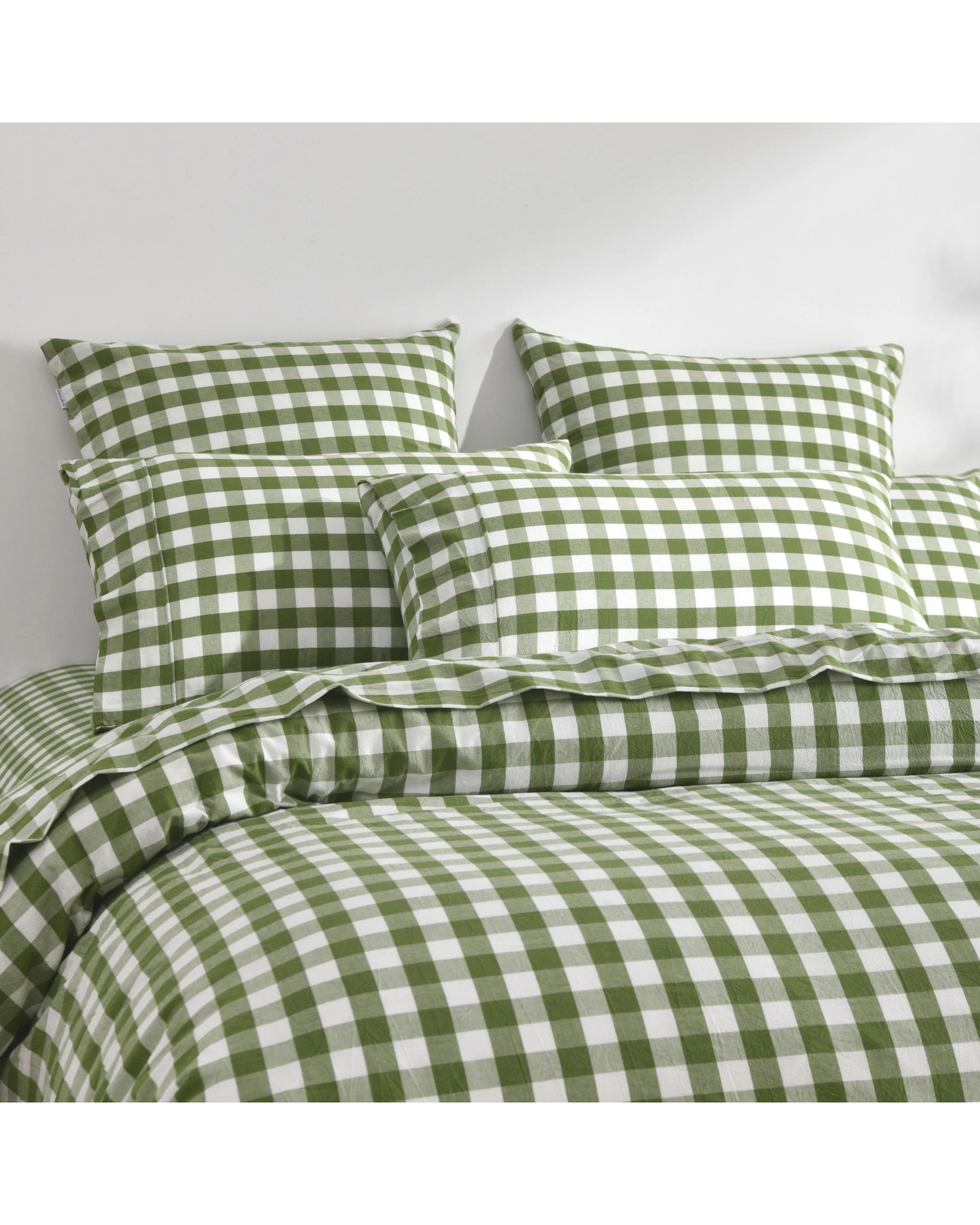 6 Dreamaker Lola Yarn Dyed Washed Cotton Gingham Sheet Set - Single Bed - Olive, 6 of 7