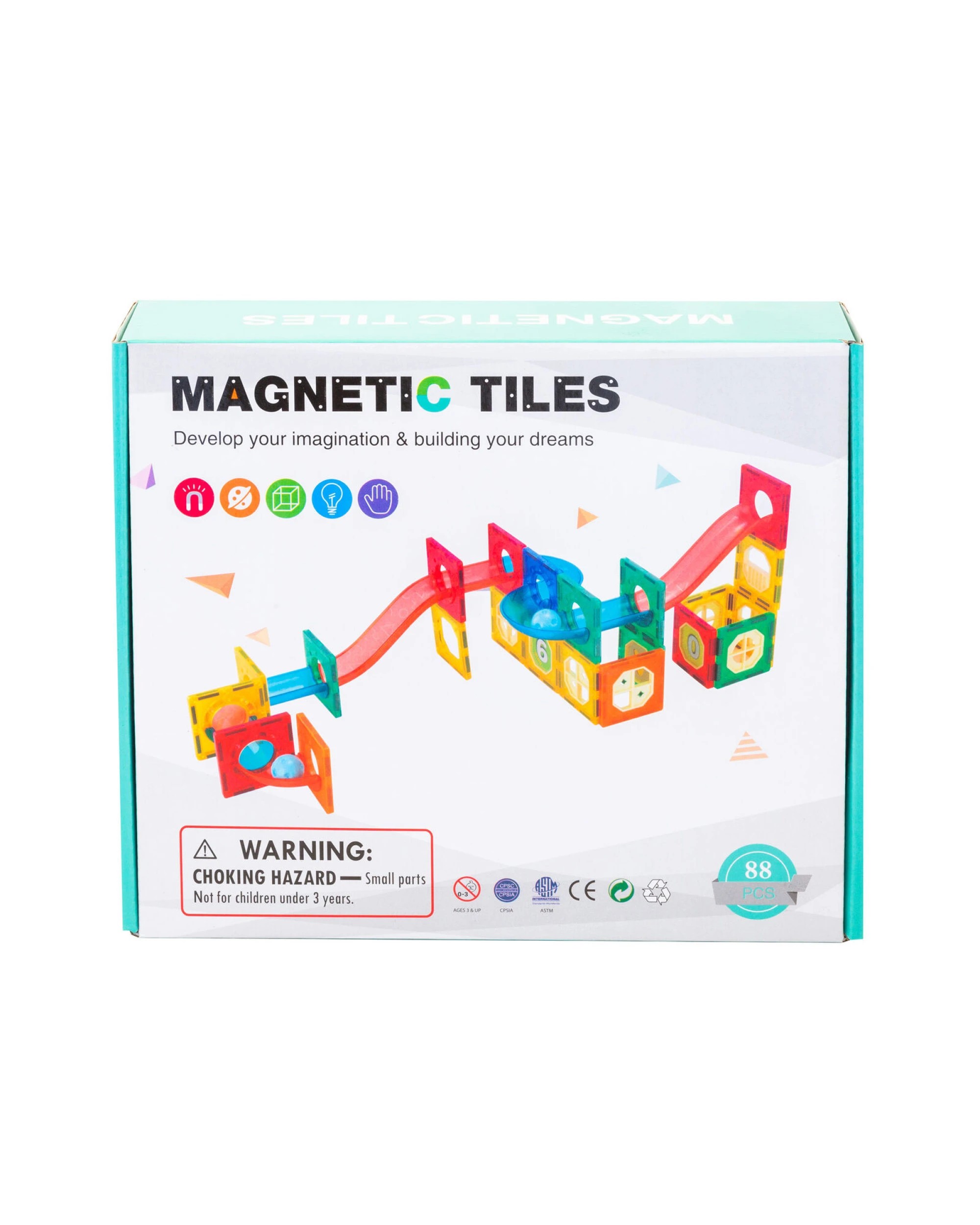 6 Gem Toys 88 Pcs non-toxic STEM Educational, Durable Magnetic Tiles/Puzzle with Storage Bag, 6 of 7