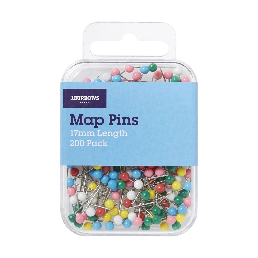 3 J.Burrows Map Pins Assorted 200 Pack, 3 of 3