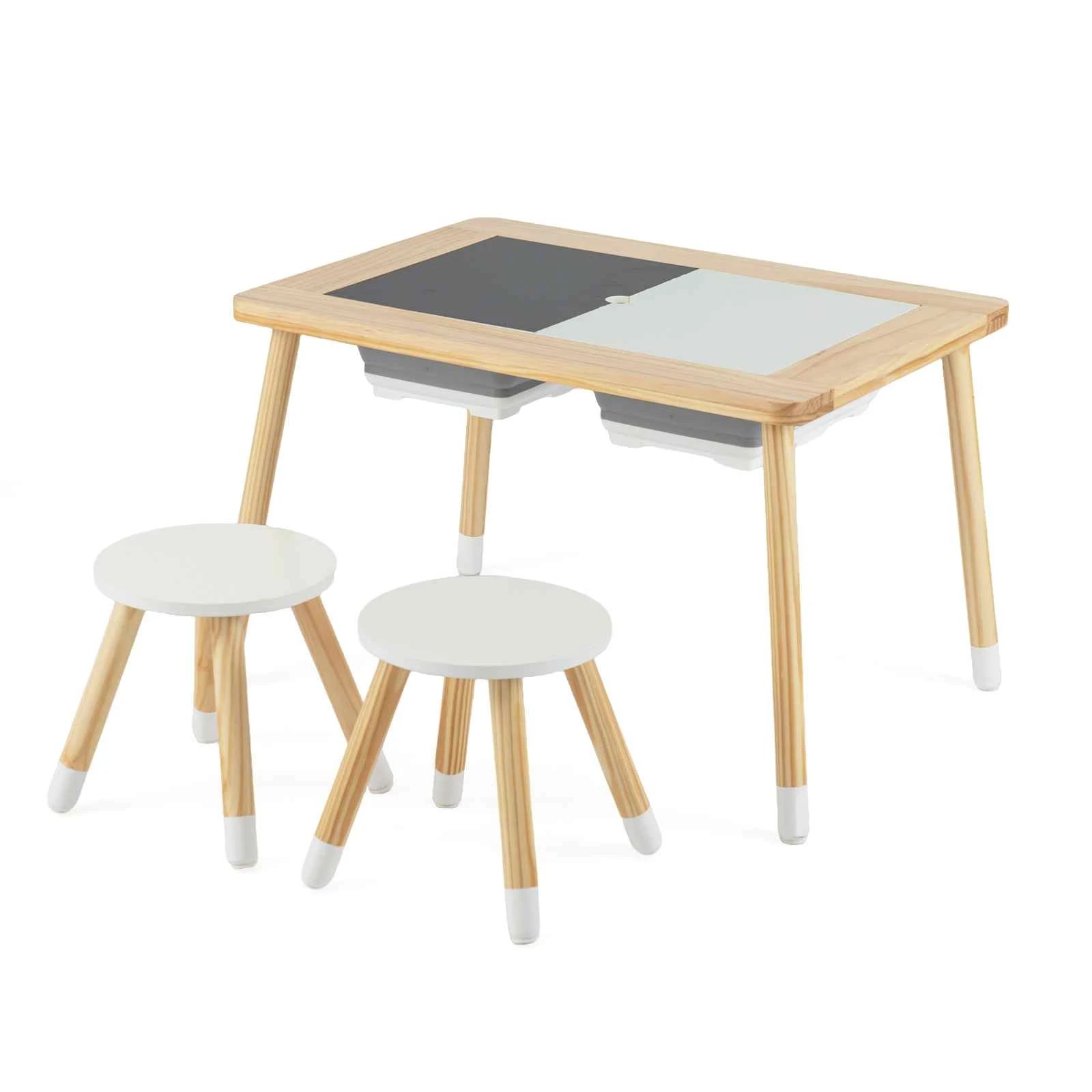 1 Costway Activity Table & Chairs Set Double-Sided Sensory Table - Natural, 1 of 1