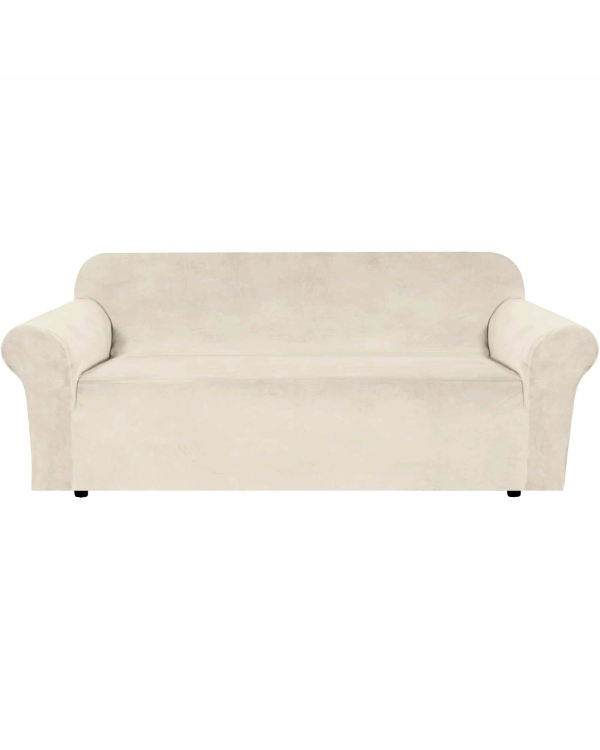 1 Smarcute 3 Seater Velvet Sofa Couch Cover Stretch Thick Plush Fabric - Beige, 1 of 5