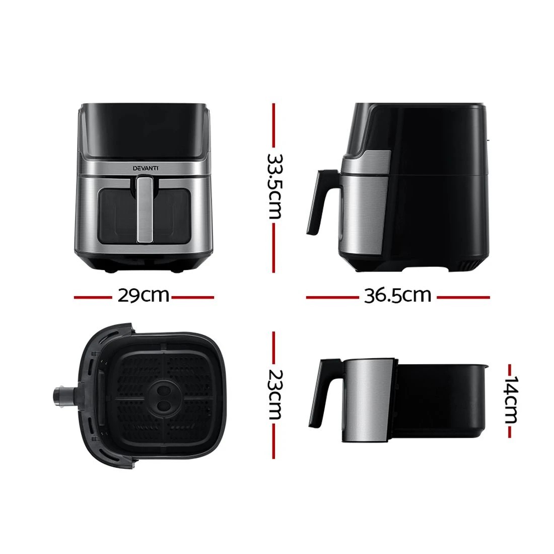 2 Devanti Air Fryer 6.5L LCD Fryers Clear - Black, 2 of 7